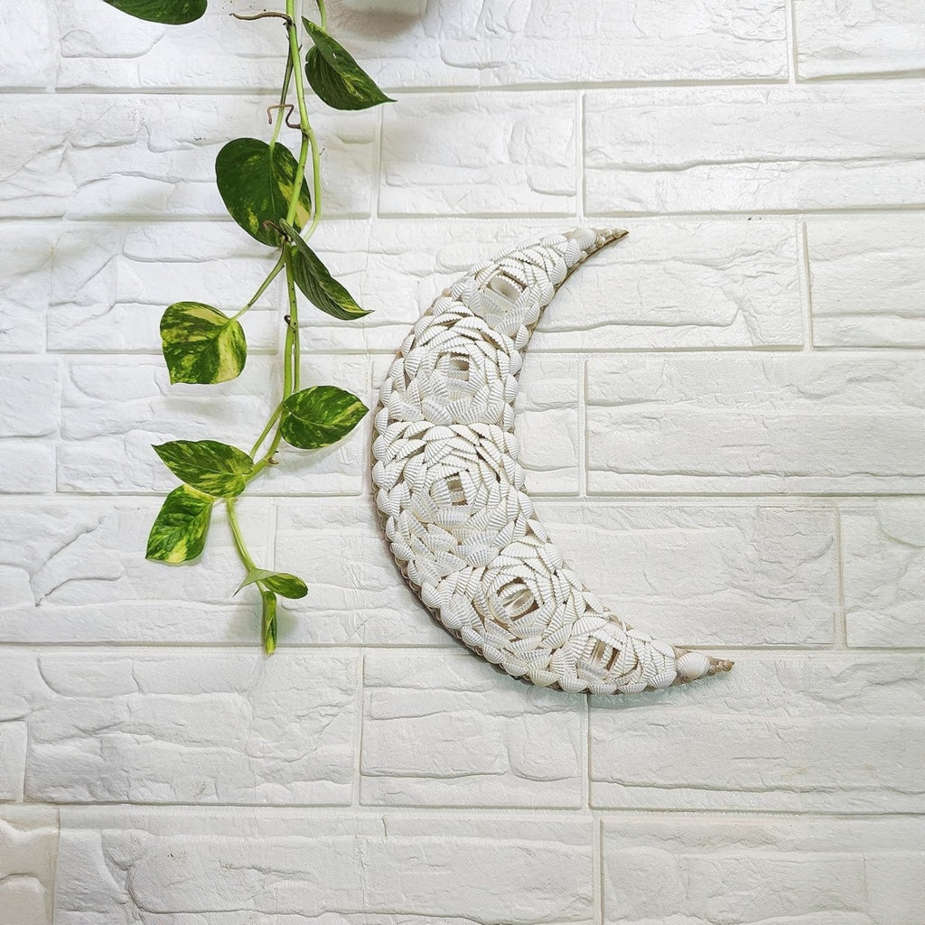 Handmade Seashell Moon Wall Art - 12" Crescent Moon Decor - Coastal Style-0