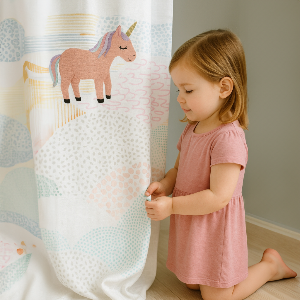 Embroidered Unicorn Children's Curtains | Pastel Design | Blackout or Cotton Lined | Custom Sizes-0