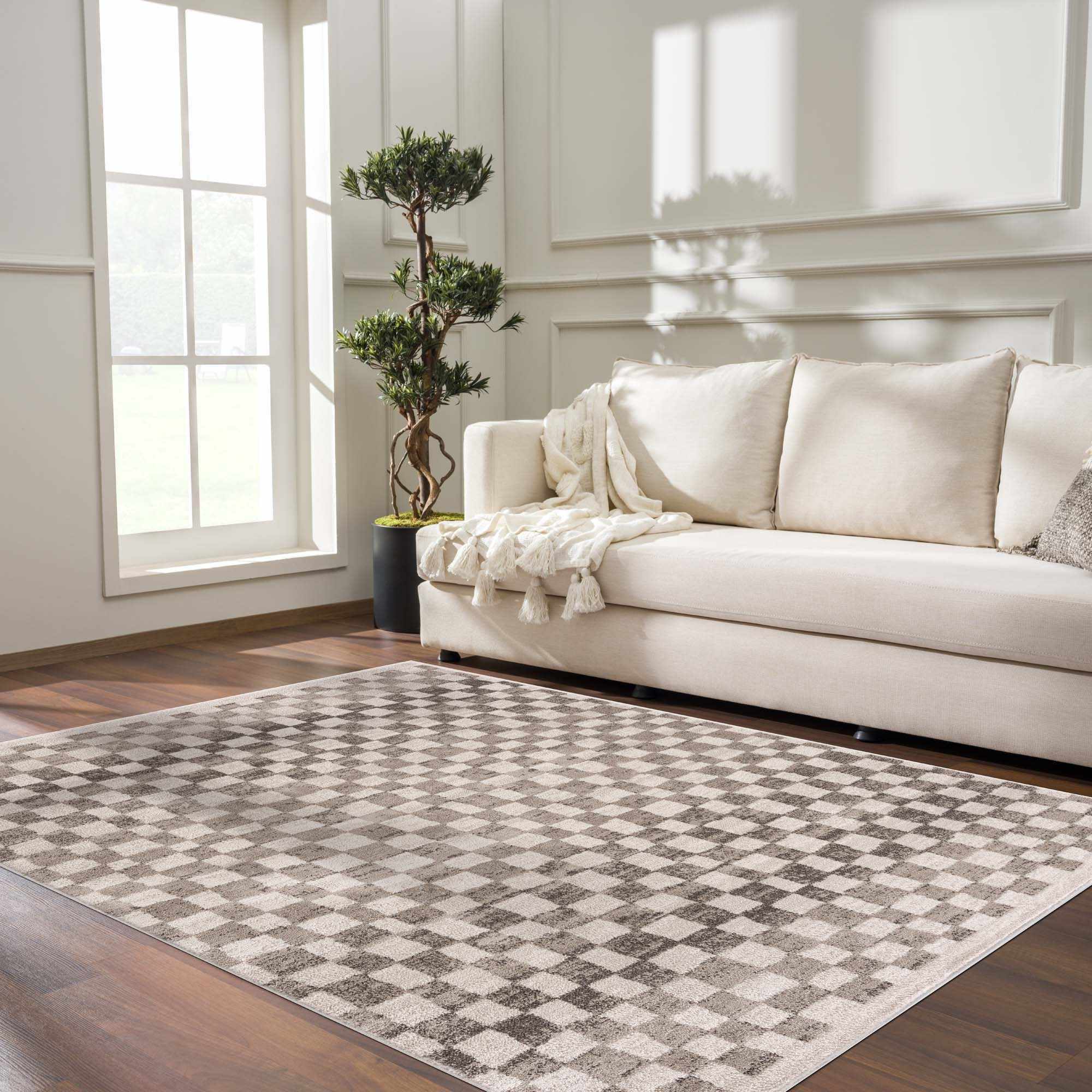 Benjy Beige Checkered Area Rug