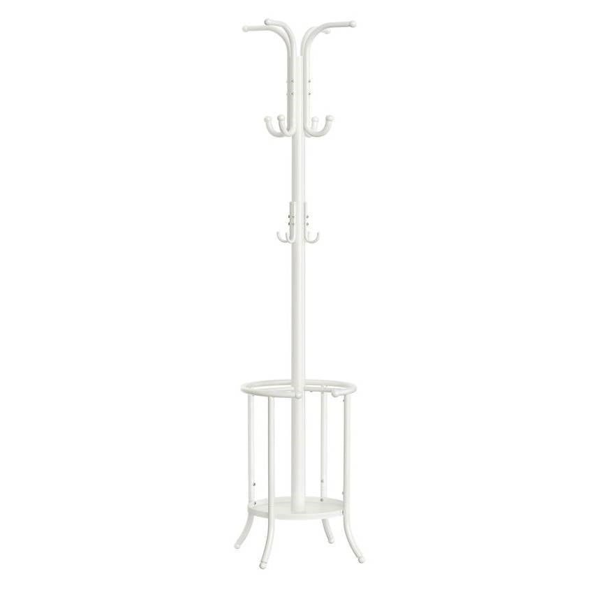 Heavy Duty White Metal Coat Rack with Umbrella Holder-2