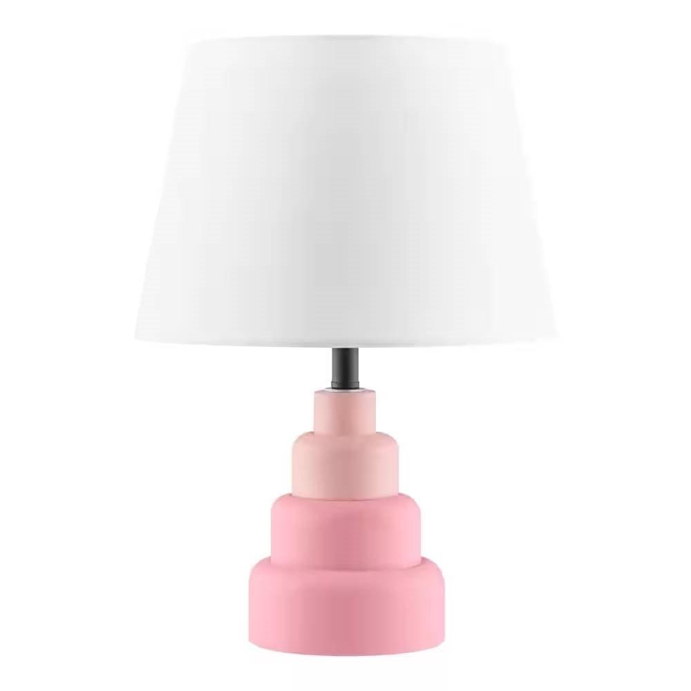 Small Pink Desk Light Table Lamp with White Fabric Shade for Bedside Nightstand - PRHOMZ