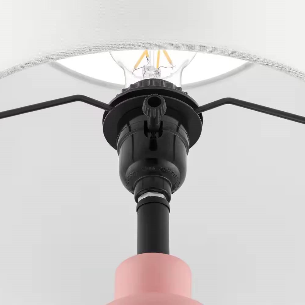 Small Pink Desk Light Table Lamp with White Fabric Shade for Bedside Nightstand - PRHOMZ