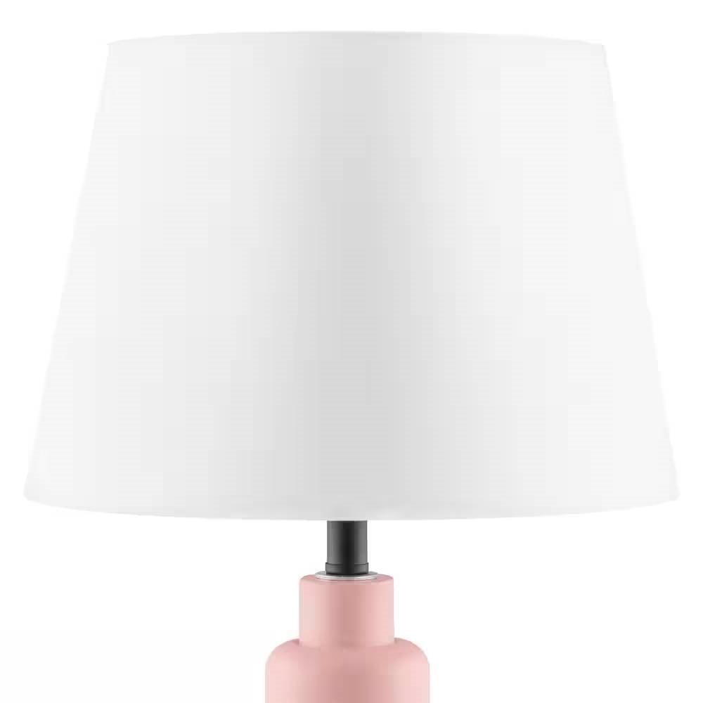 Small Pink Desk Light Table Lamp with White Fabric Shade for Bedside Nightstand - PRHOMZ