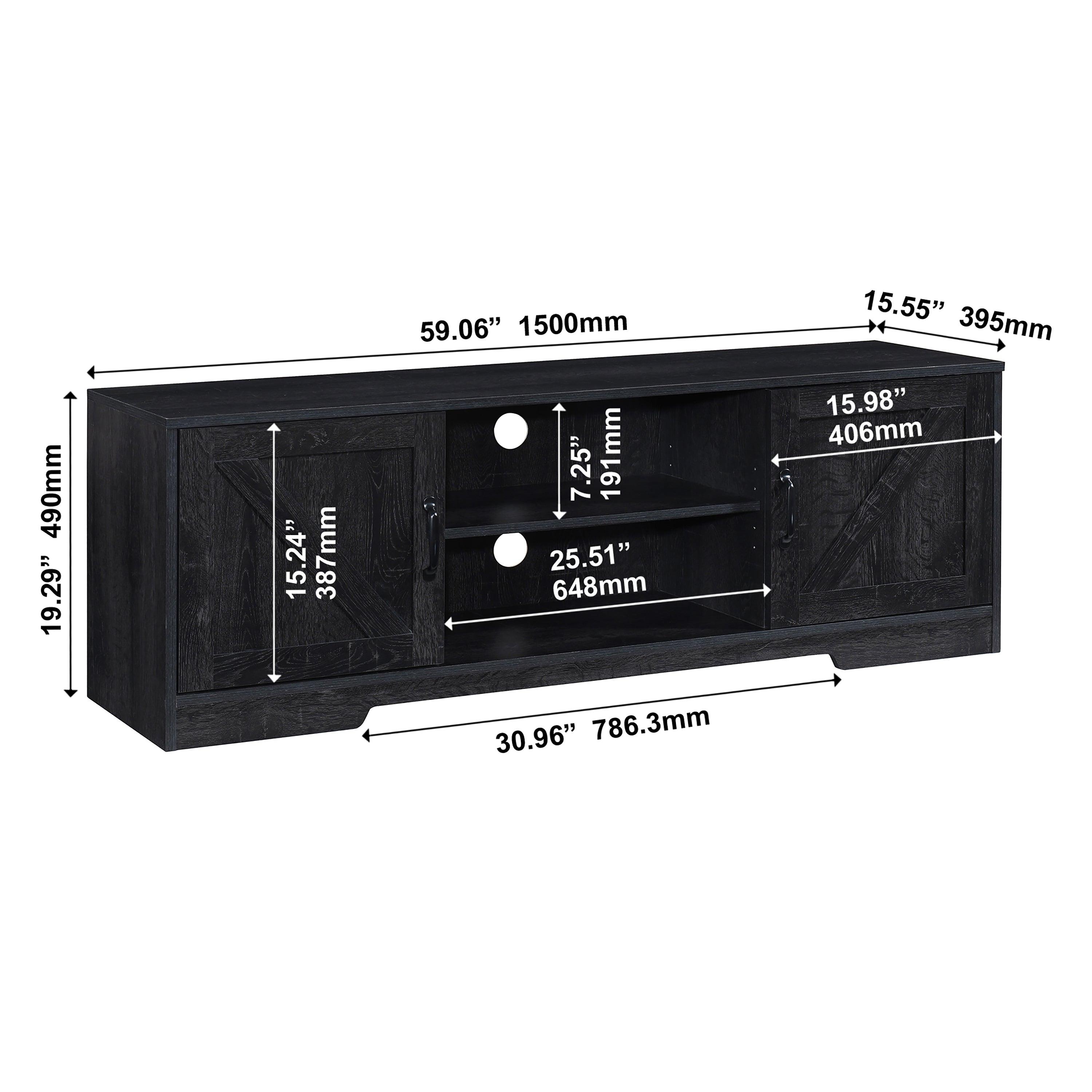 59 Inch Wood TV Stand with 2 Storage Cabinets Fits TV's up to 65 Inch - PRHOMZ