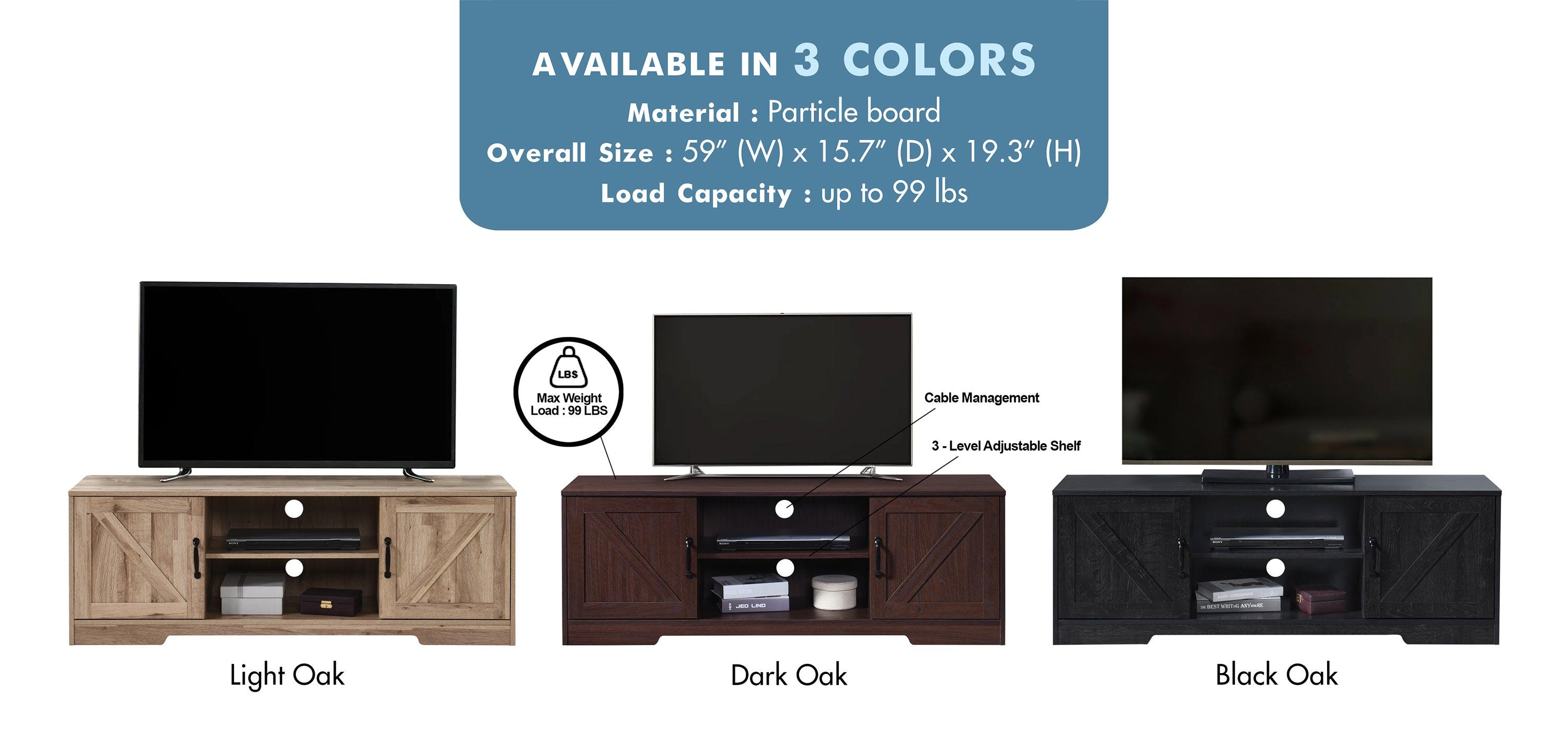 59 Inch Wood TV Stand with 2 Storage Cabinets Fits TV's up to 65 Inch - PRHOMZ