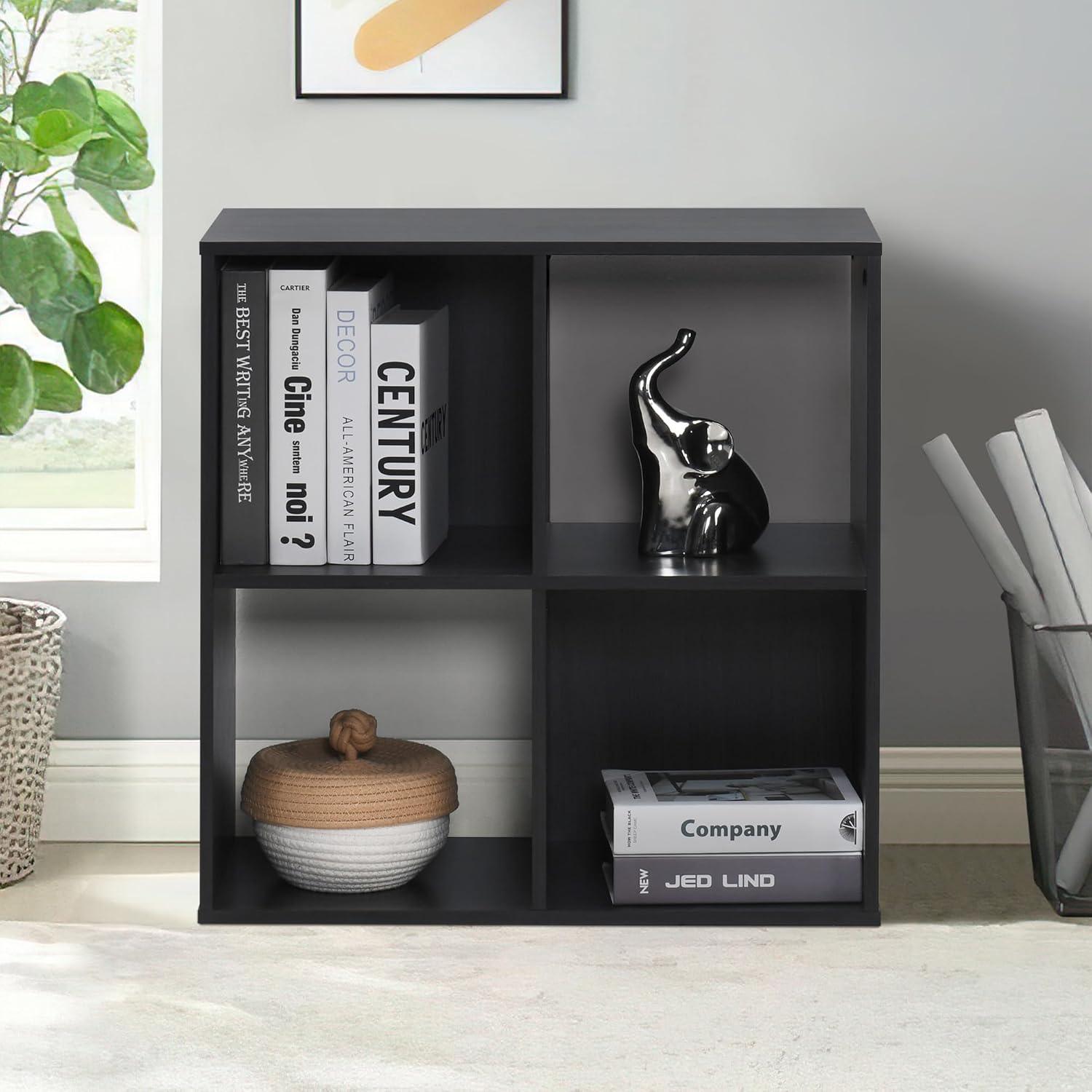 24.25 in. H x 23.5 in. W x 11.61 in. D Espresso Wood 4-Cube Storage Organizer - PRHOMZ