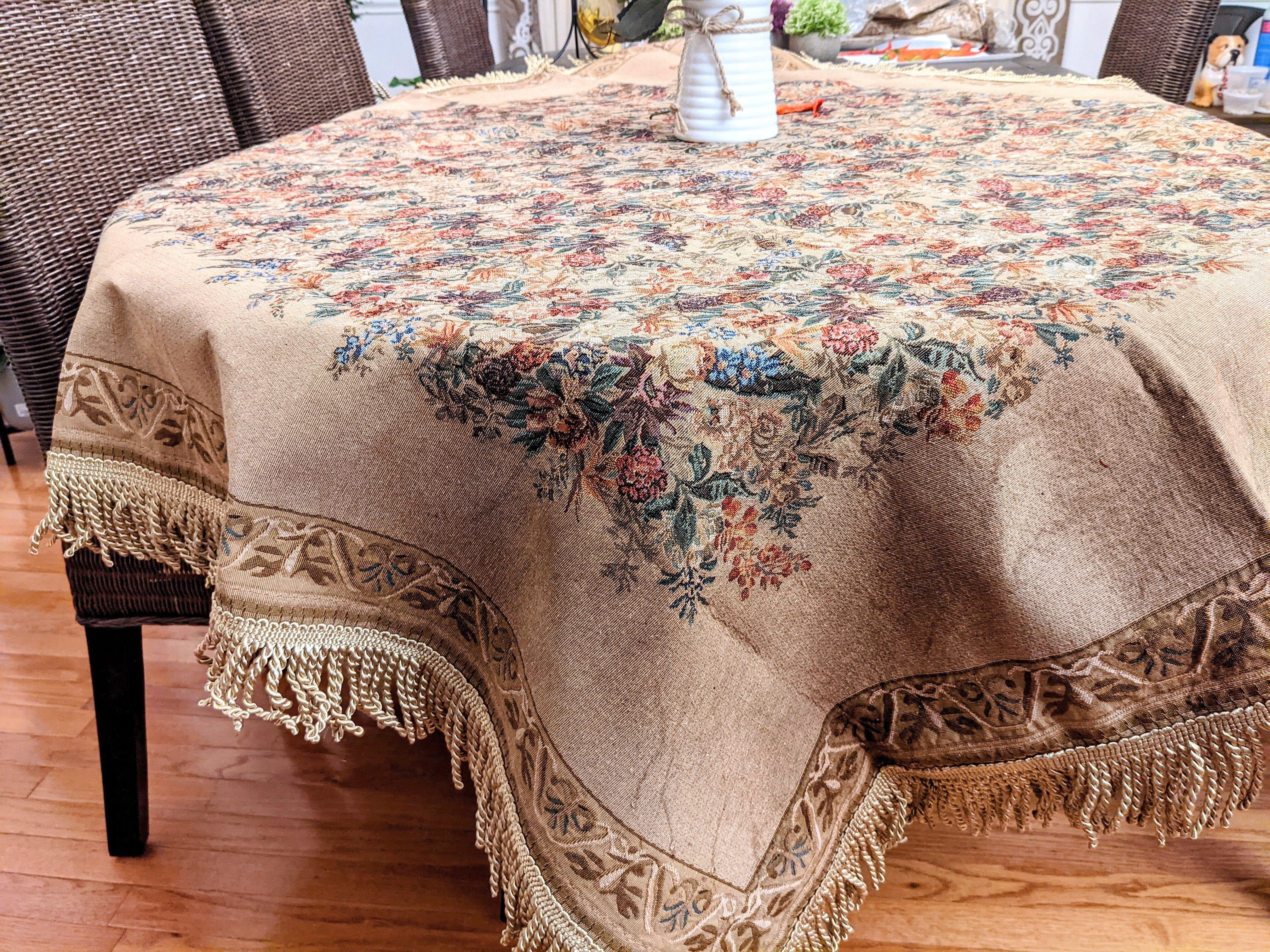 DaDa Bedding Wildflower Wonderland Floral Golden Beige Tan Square Dining Table Cloth (3100)