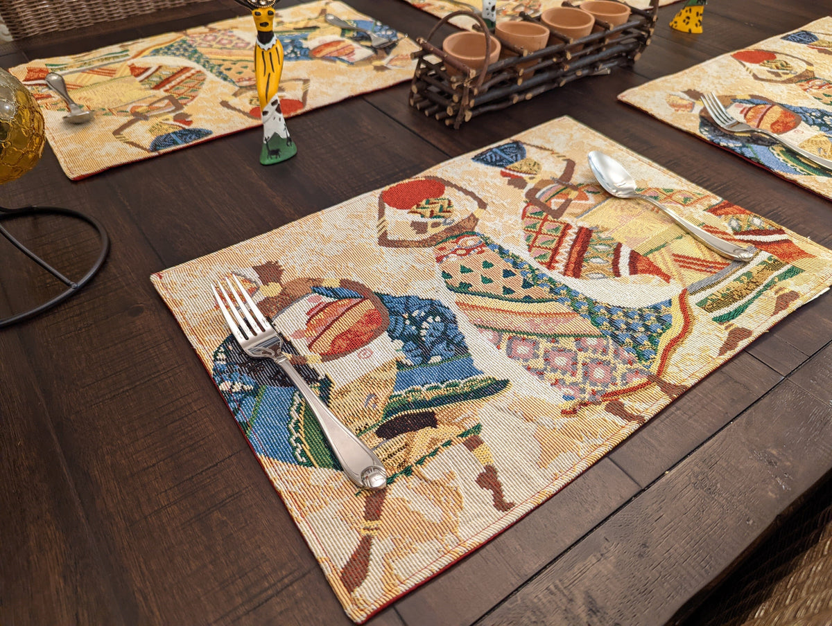 DaDa Bedding Set of 4-Pieces Dancing Women African Kwanzaa Tapestry Dining Table Placemats 13” x 19” (18117)