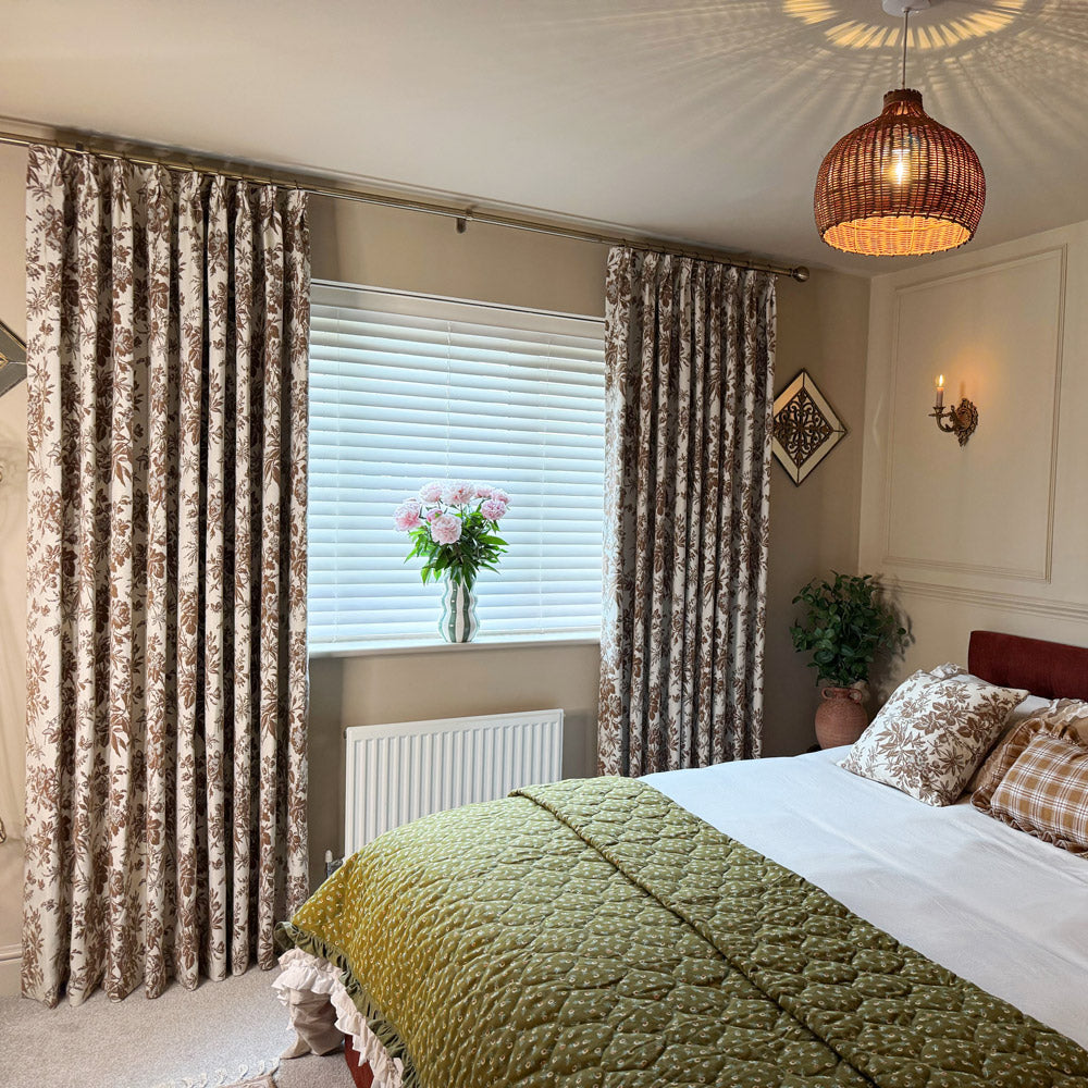 Pamela Heavy-weight Brown Leaf Floral Curtains
