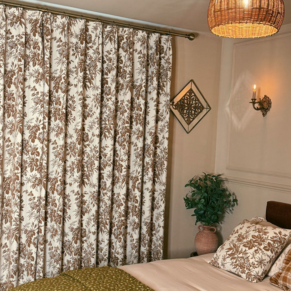 Pamela Heavy-weight Brown Leaf Floral Curtains