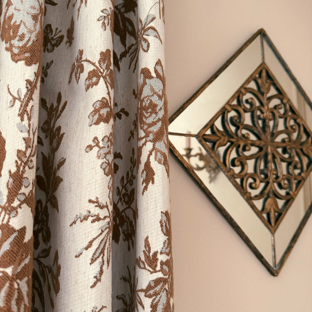 Pamela Heavy-weight Brown Leaf Floral Curtains