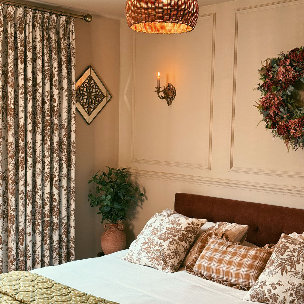 Pamela Heavy-weight Brown Leaf Floral Curtains