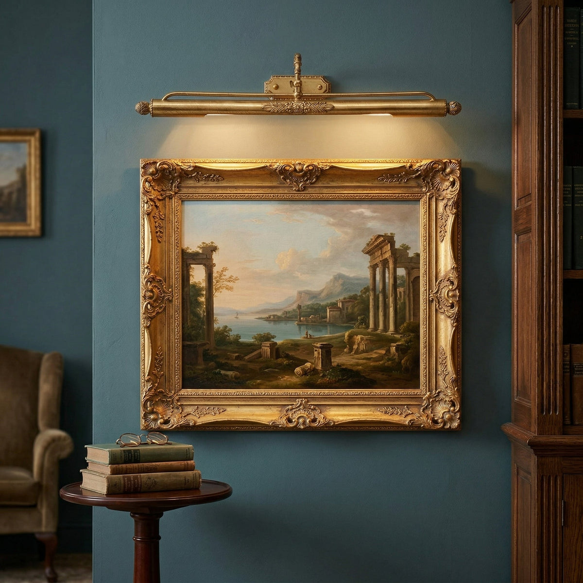 Antique Brass Picture Frame Wall Lamp with Integrated Light | Gallery Wall Art
