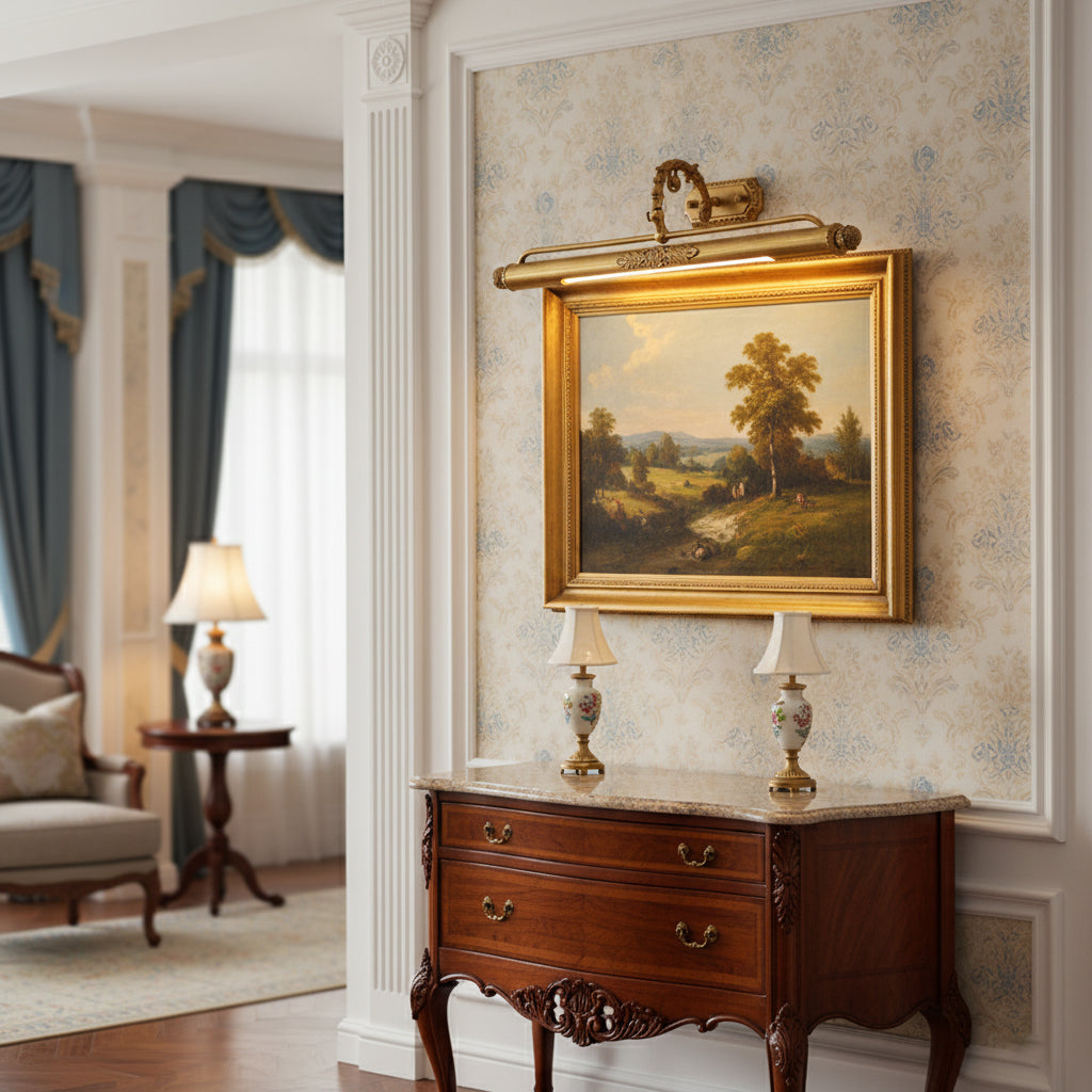 Antique Brass Picture Frame Wall Lamp with Integrated Light | Gallery Wall Art