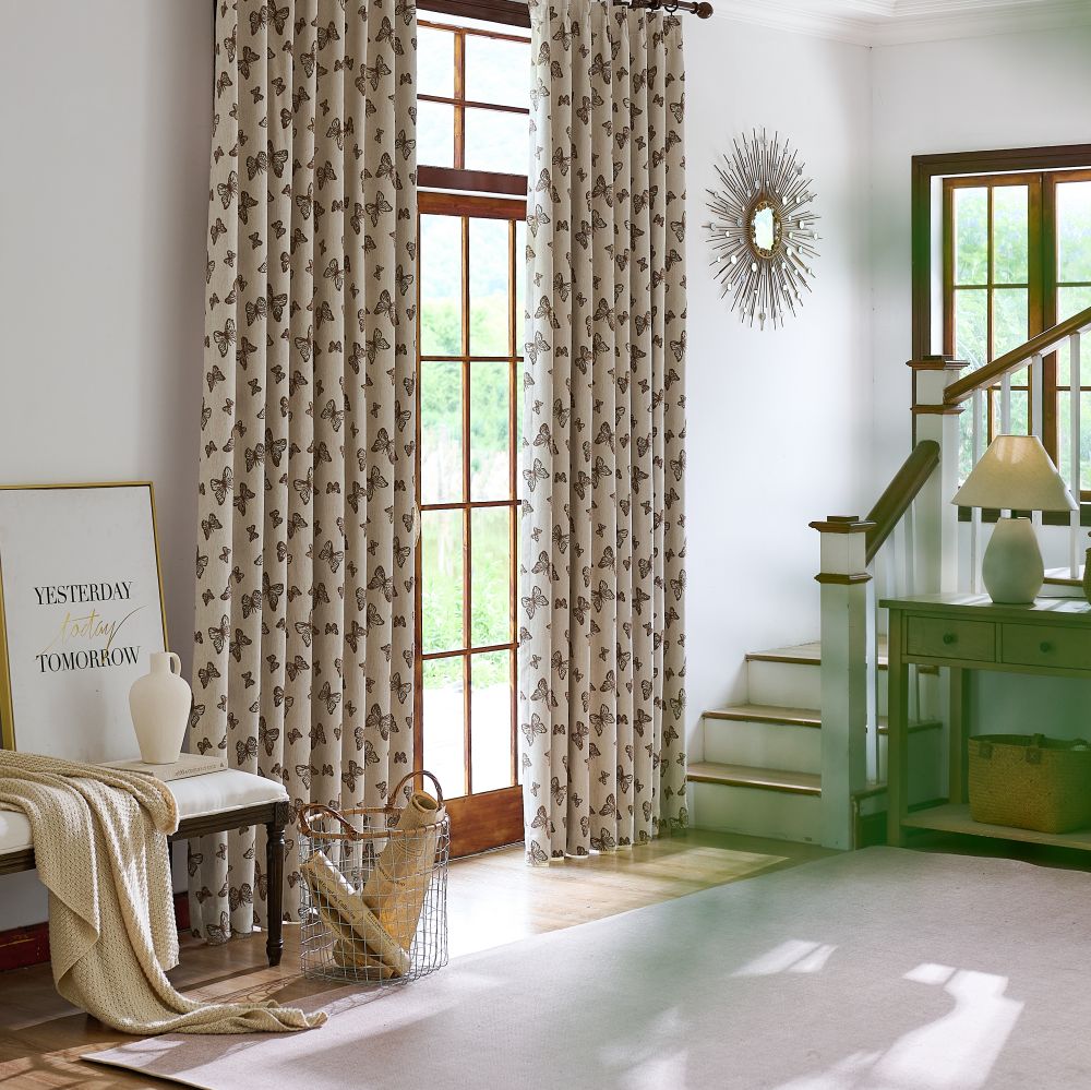 Papillon Brown Butterfly Patterned Jacquard Curtains