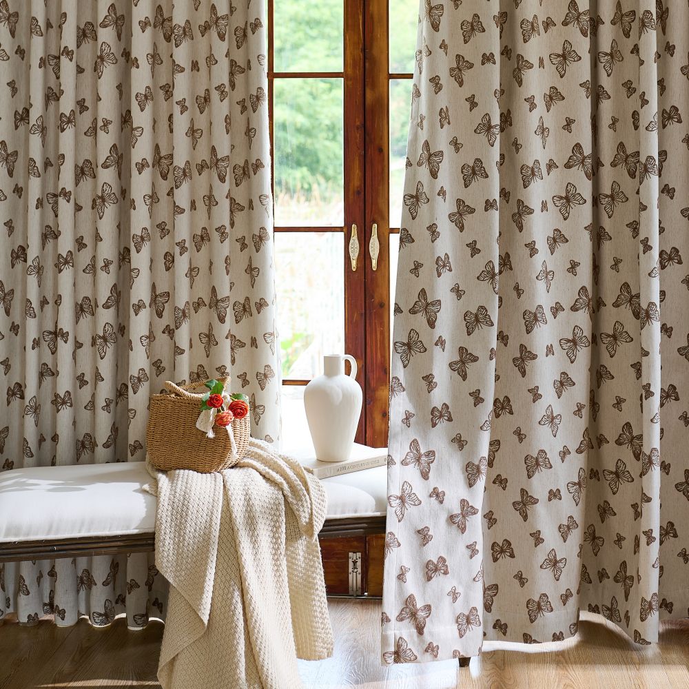 Papillon Brown Butterfly Patterned Jacquard Curtains