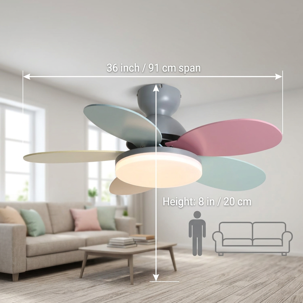 Petalux | Modern Ceiling Fan with LED Light and Remote | Quiet DC Motor for Living Rooms