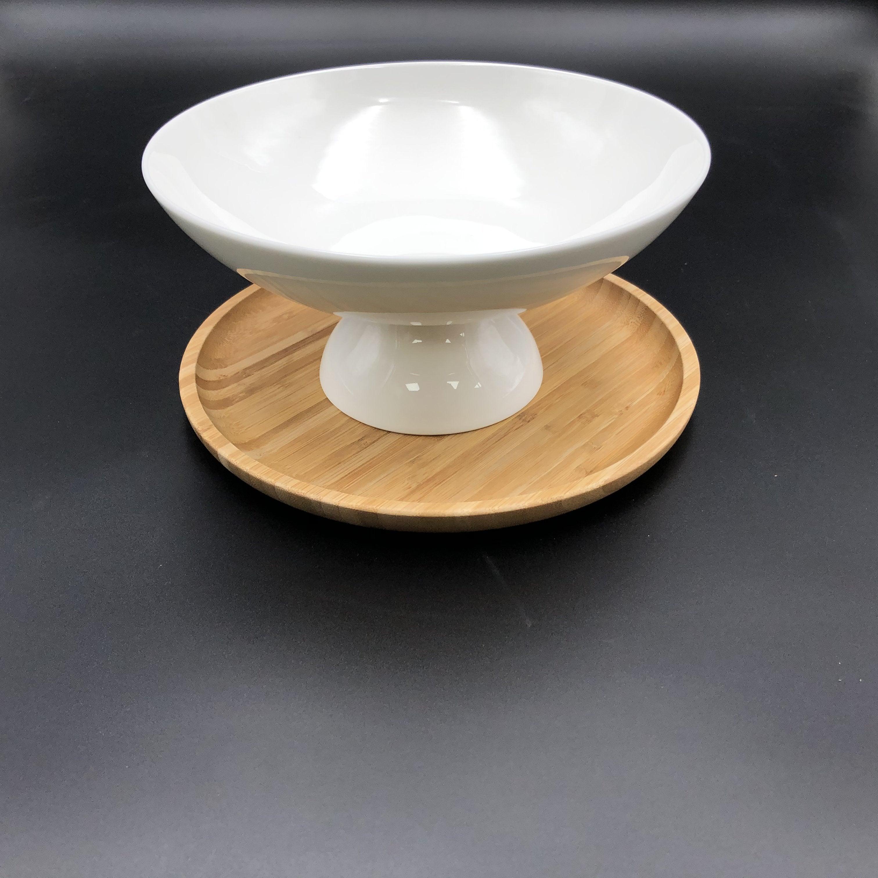 Fine Porcealim Fruit Vase With A10 Inch Bamboo Tray - PRHOMZ