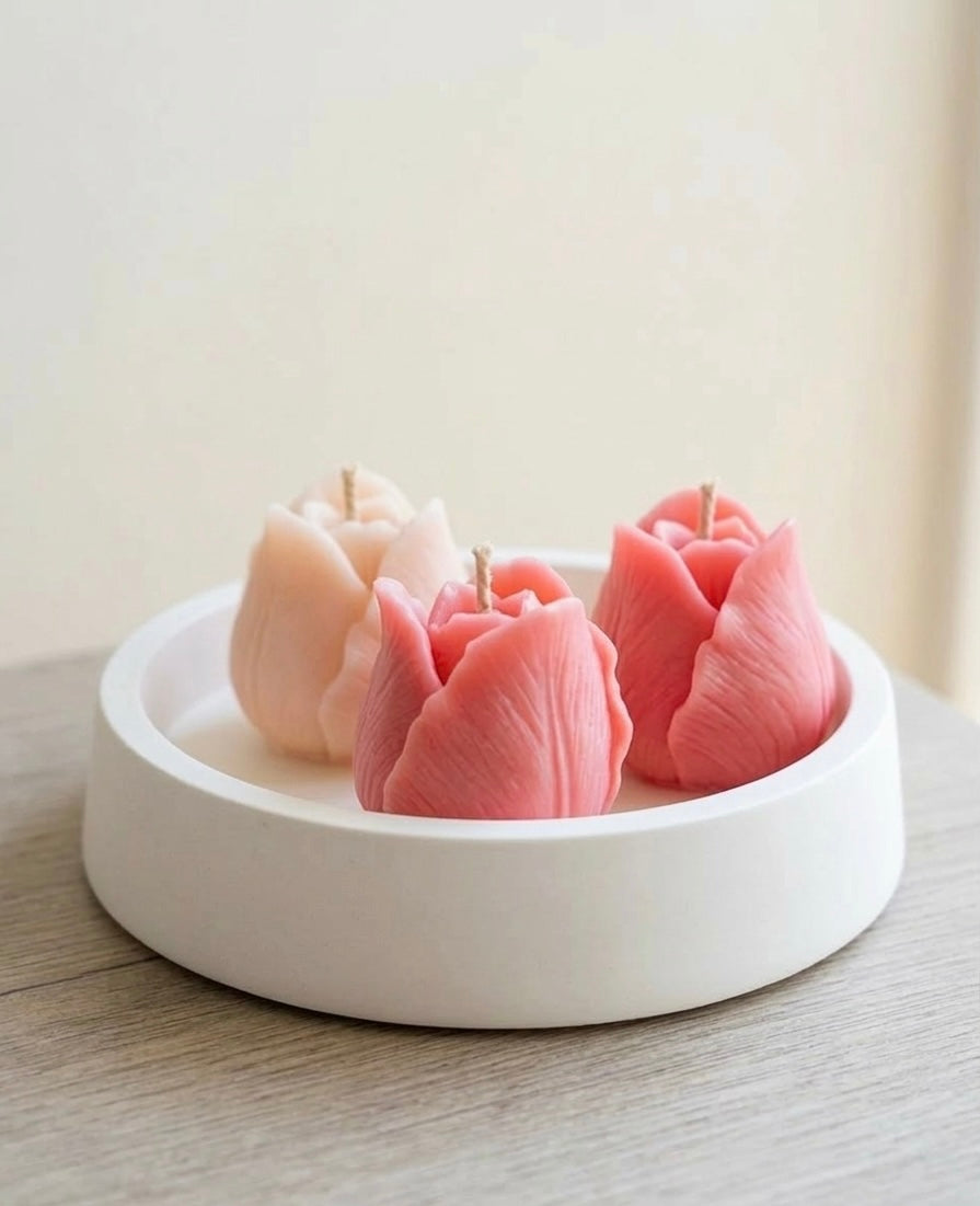 Tulip Trio Candle in Artisan Jesmonite Bowl