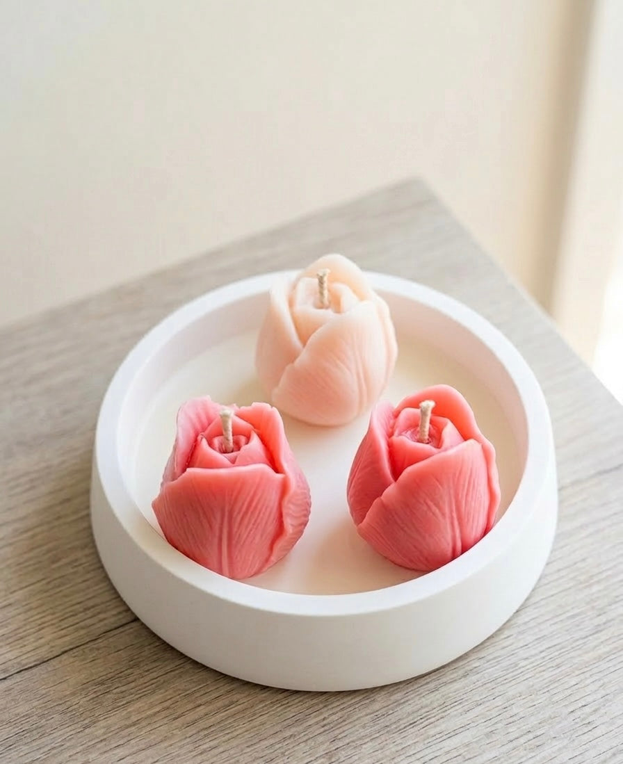 Tulip Trio Candle in Artisan Jesmonite Bowl