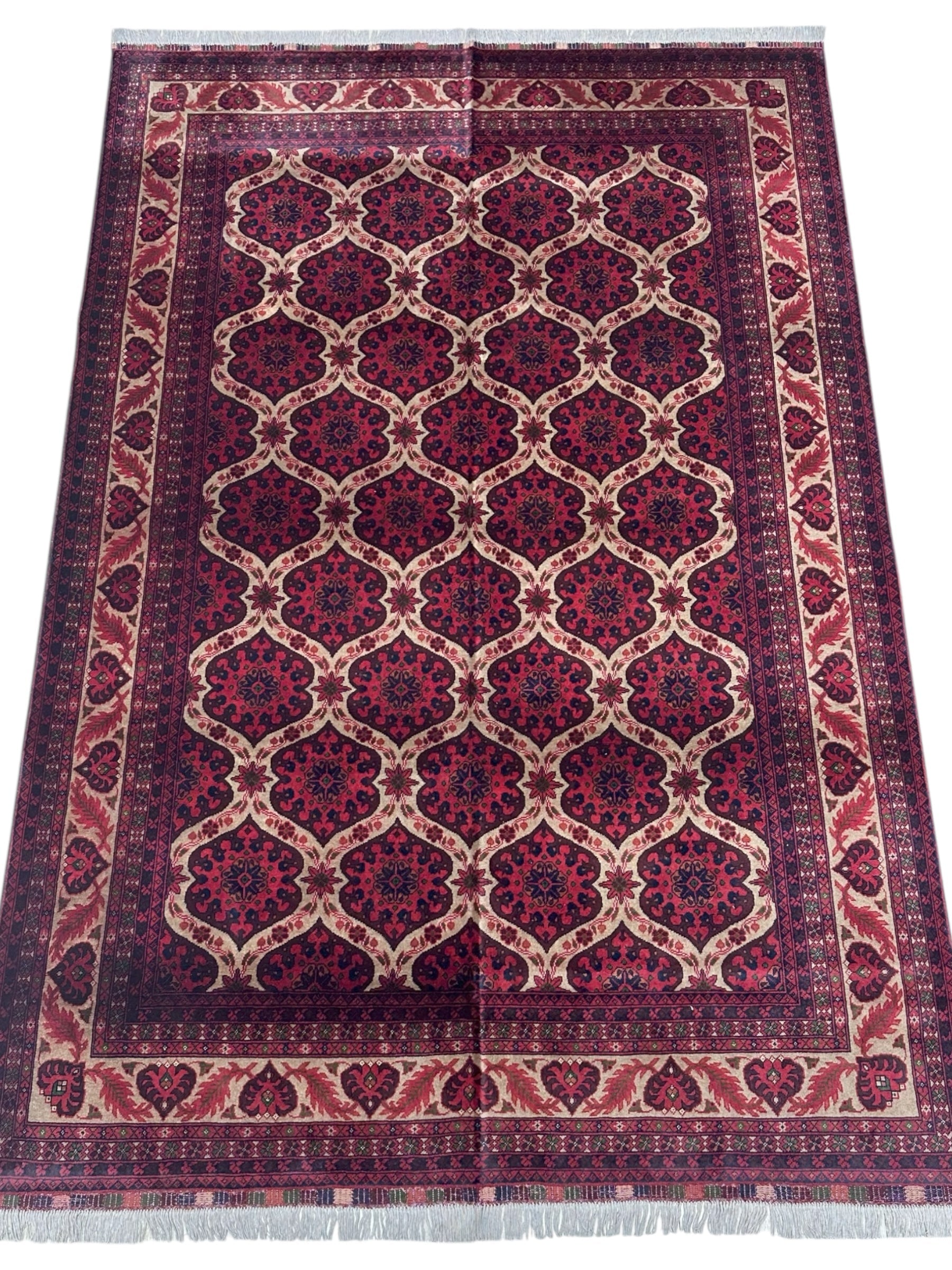 Hand-Knotted Afghani Heart Shape Wool Rug – 6’6″ x 9’5″