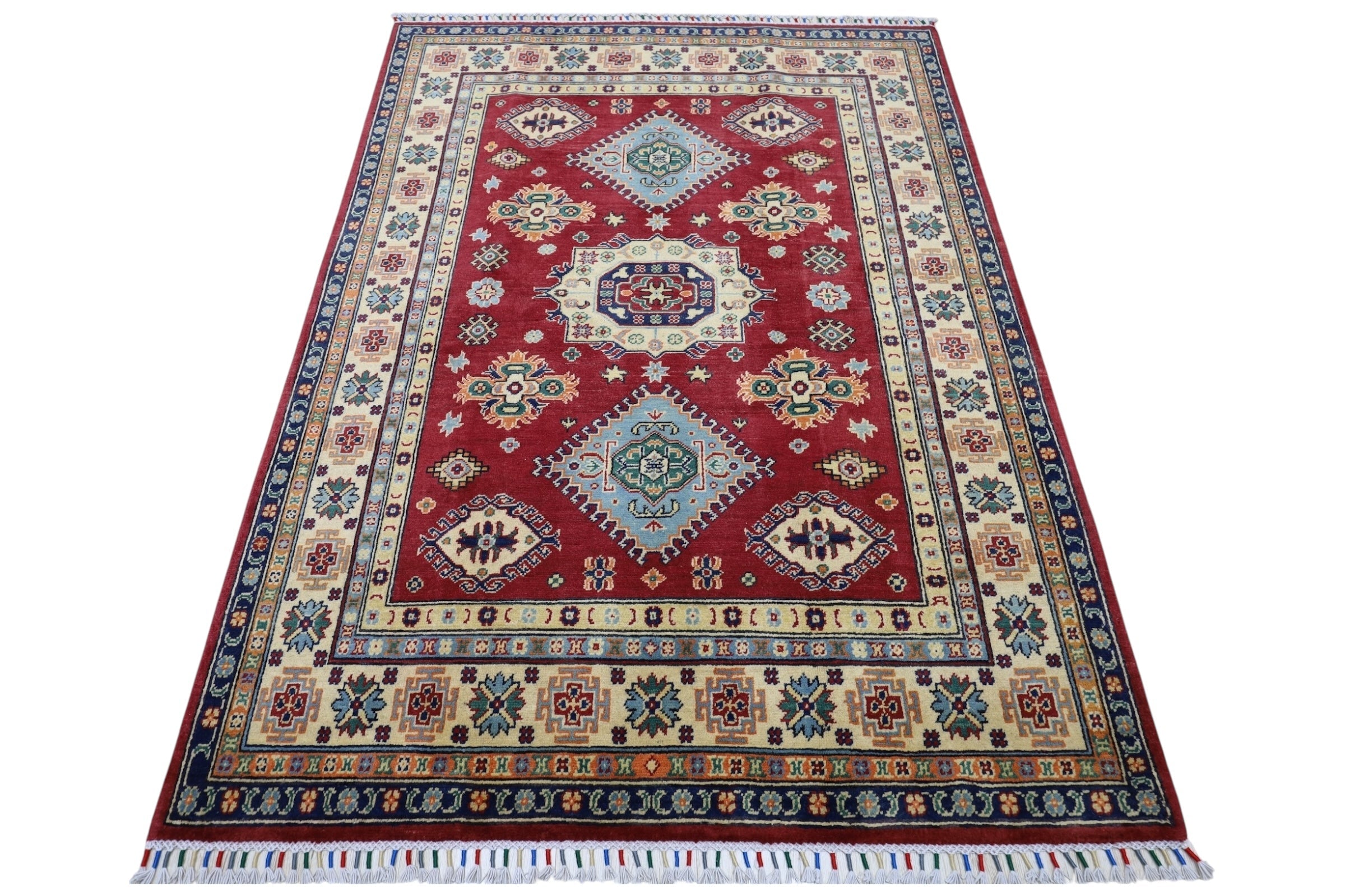 Hand-Knotted Afghani Kazak Wool Rug – 4’10″ x 6’6″