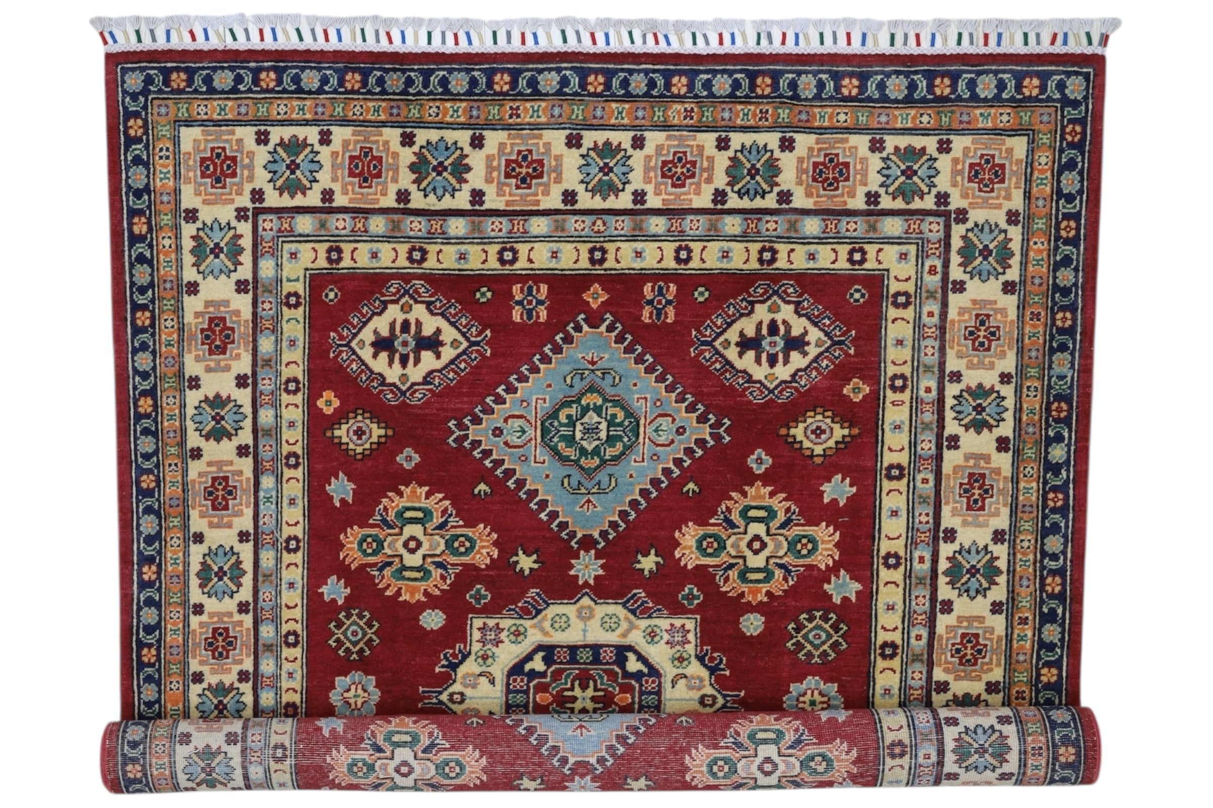 Hand-Knotted Afghani Kazak Wool Rug – 4’10″ x 6’6″