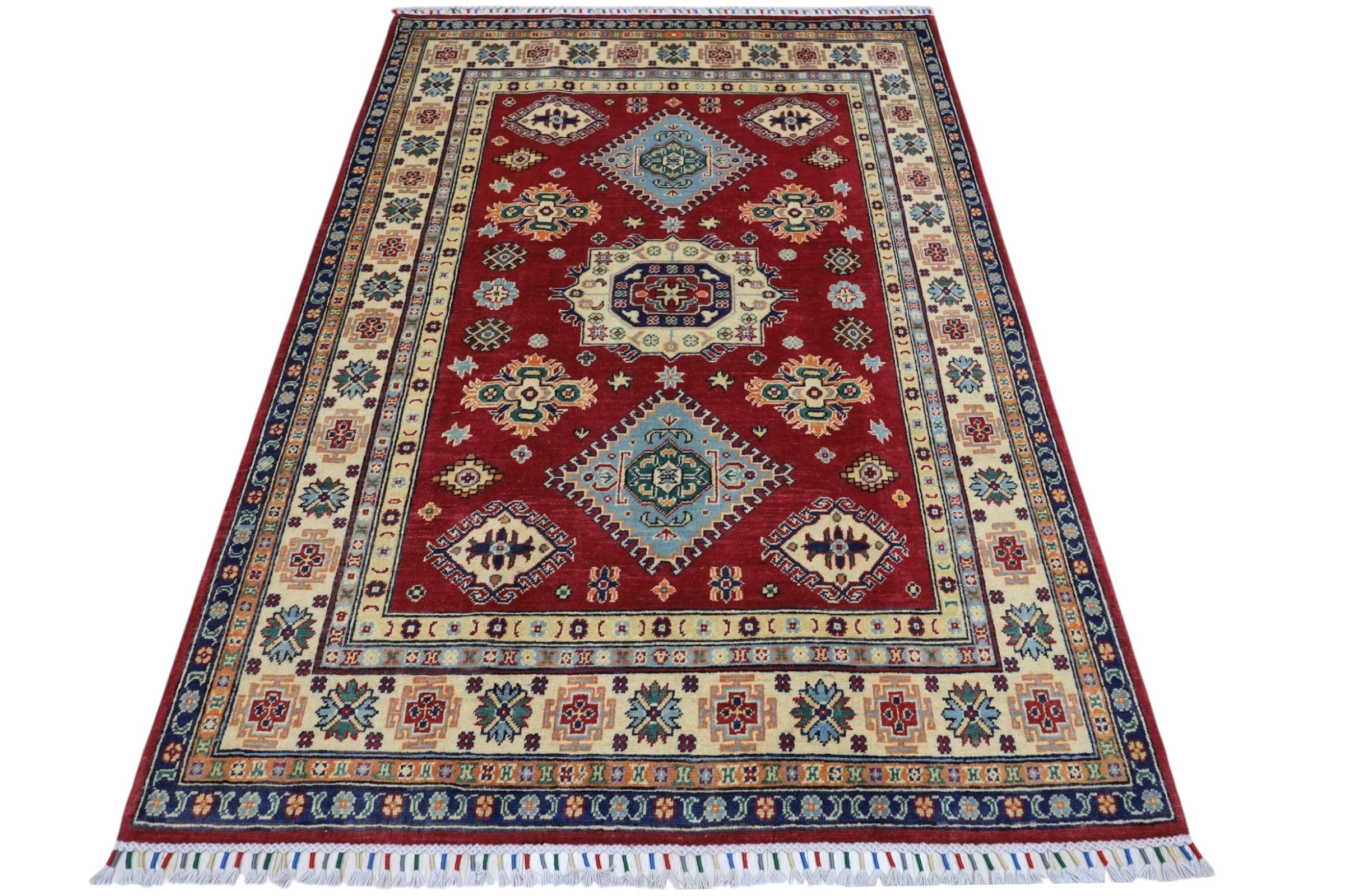 Hand-Knotted Afghani Kazak Wool Rug – 4’10″ x 6’6″