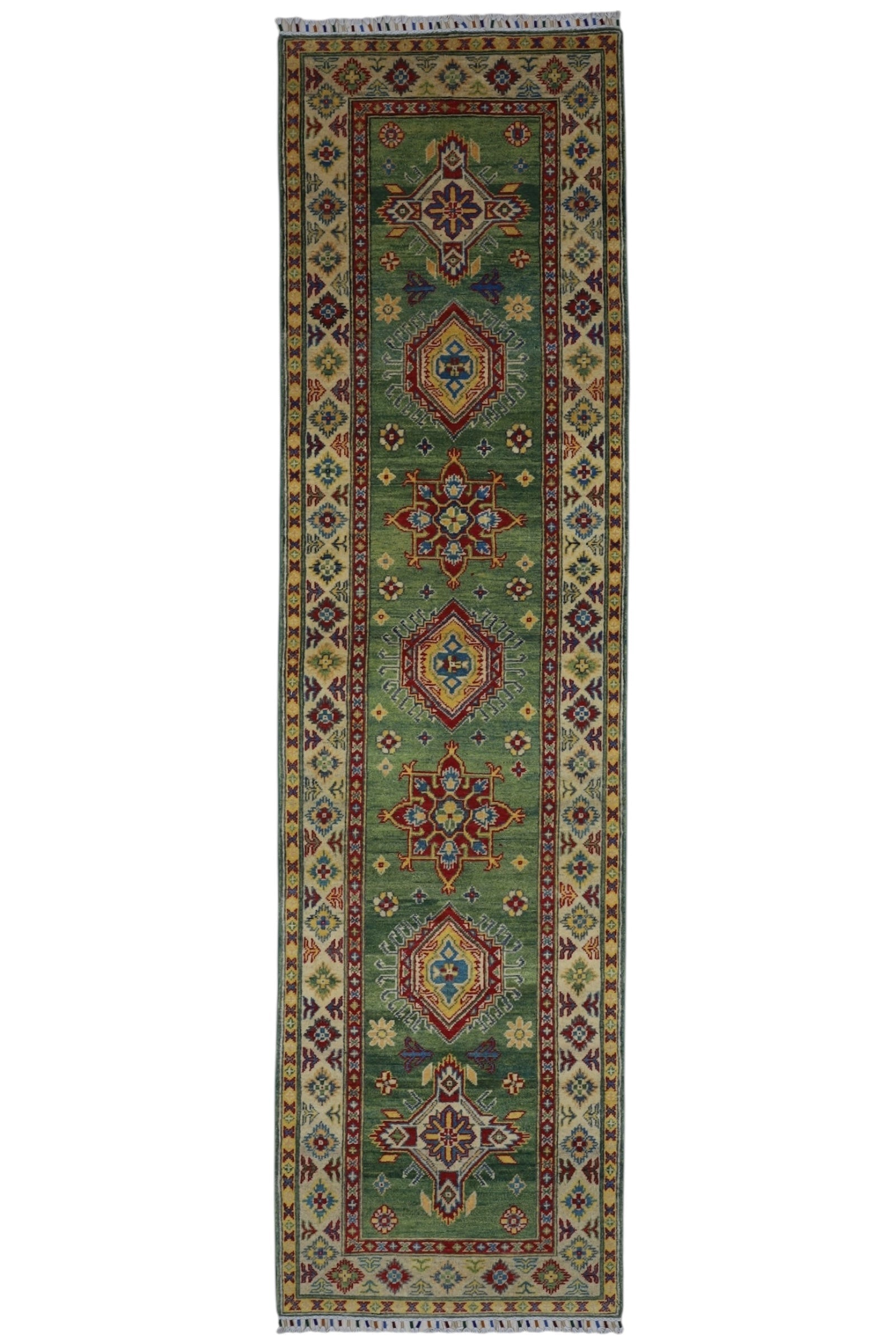 Hand-Knotted Afghani Kazak Wool Rug – 2’7″ x 9’8″