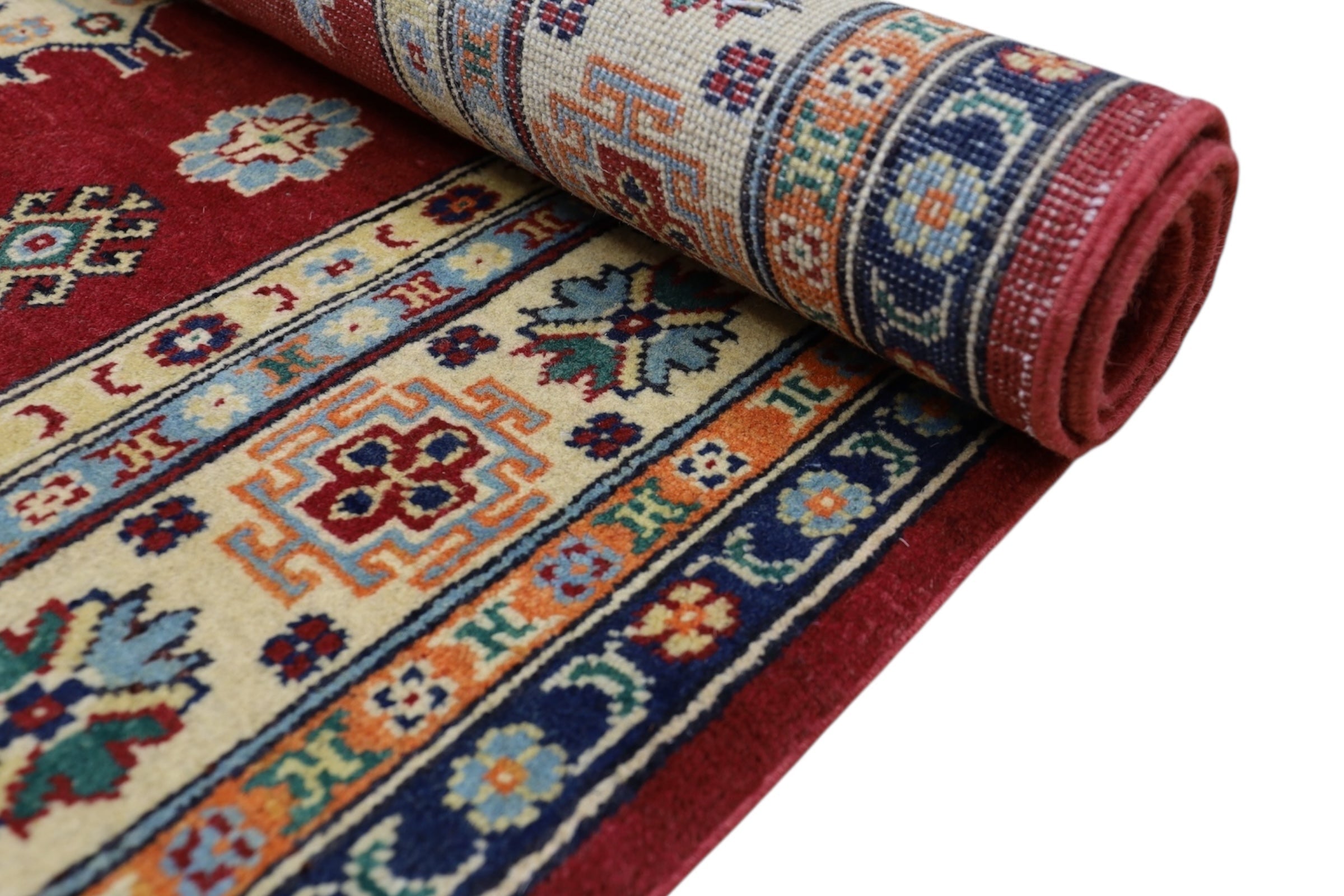 Hand-Knotted Afghani Kazak Wool Rug – 4’10″ x 6’6″