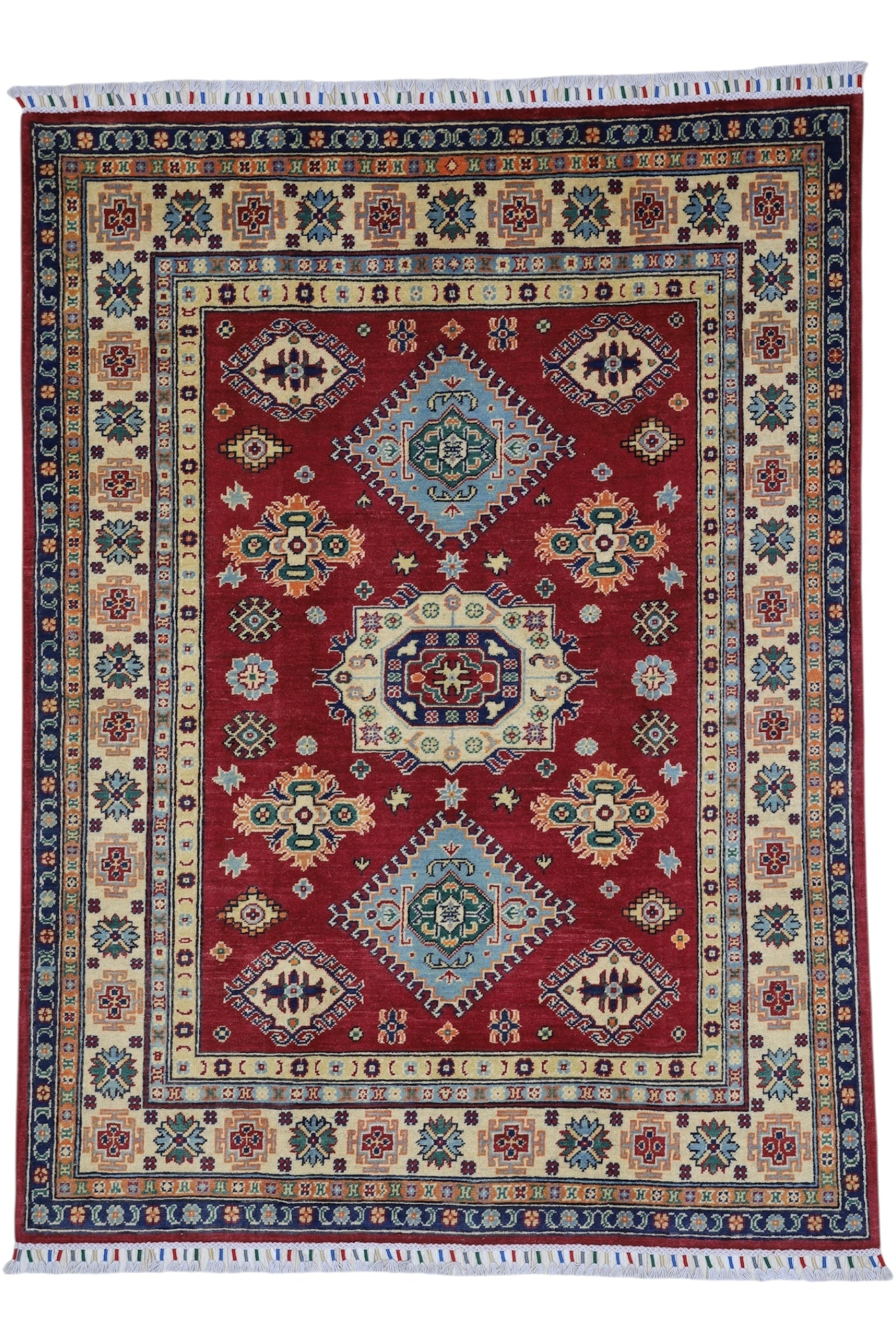 Hand-Knotted Afghani Kazak Wool Rug – 4’10″ x 6’6″