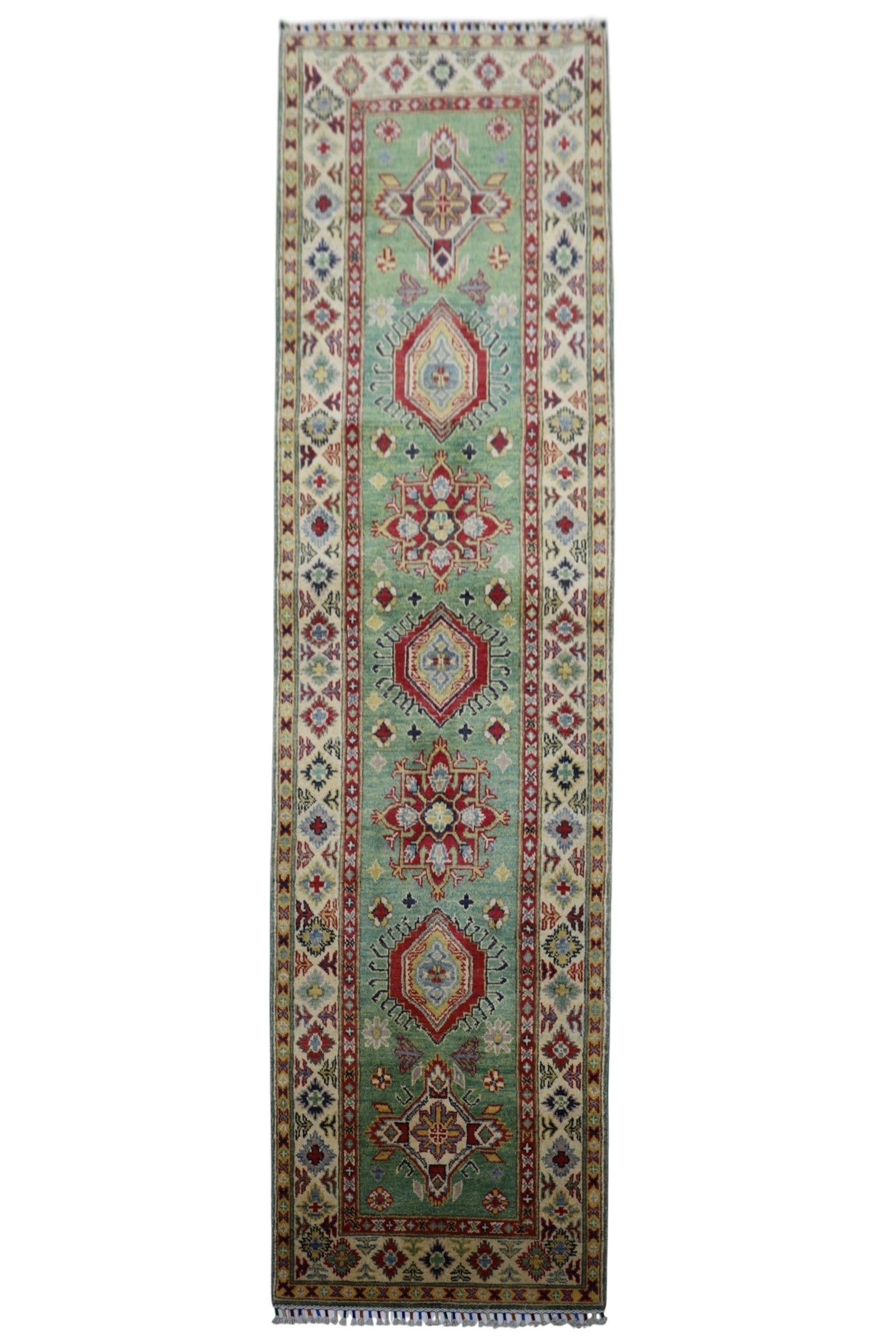 Hand-Knotted Afghani Kazak Wool Rug – 2’9″ x 9’2″