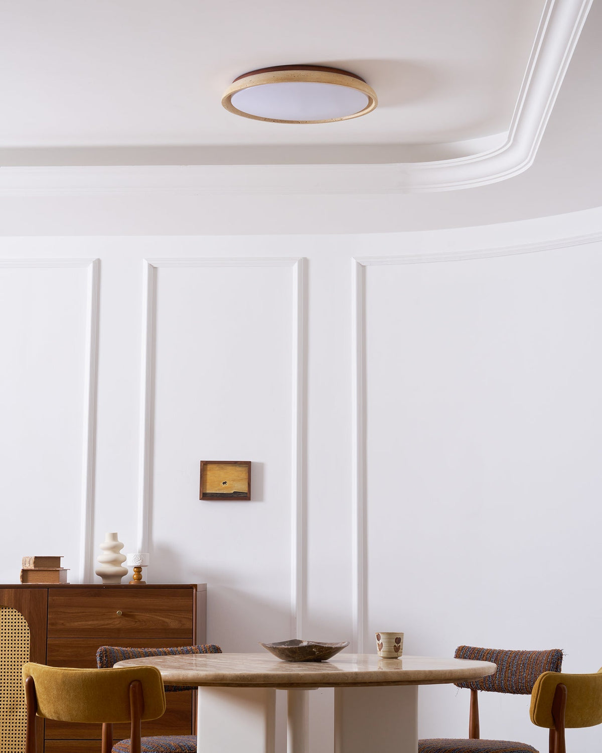 Natural Travertine Stone Ceiling Light with Warm Diffused Glow | Flush Mount
