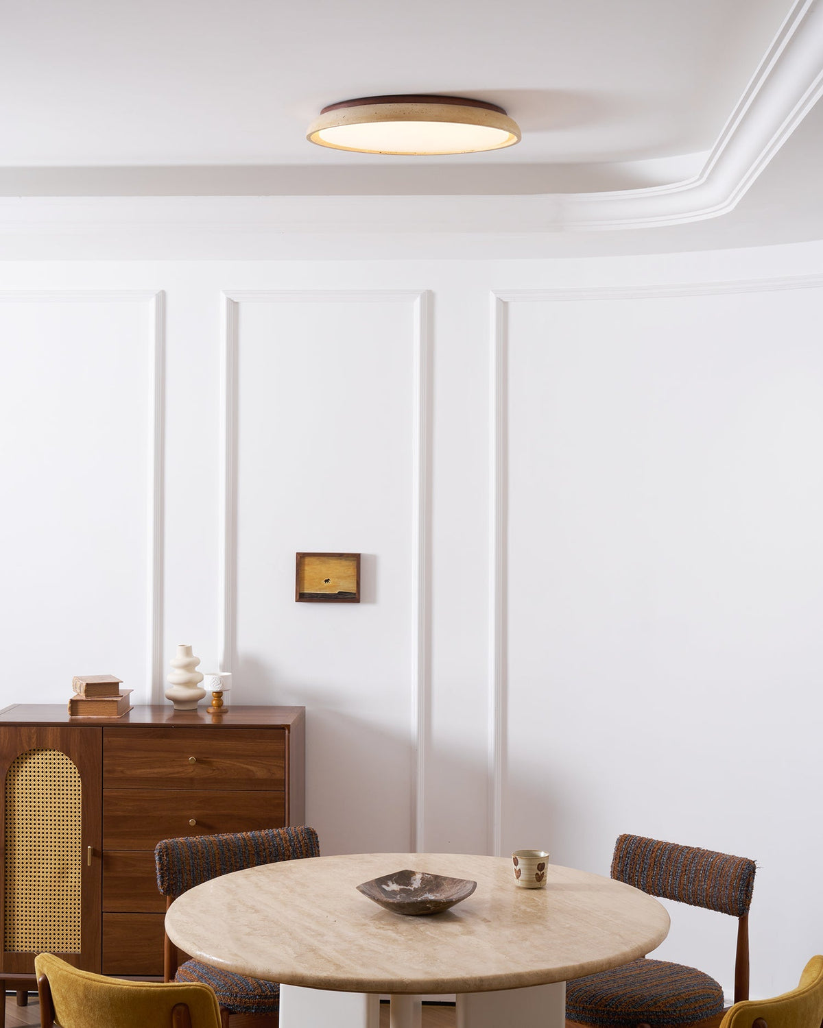 Natural Travertine Stone Ceiling Light with Warm Diffused Glow | Flush Mount