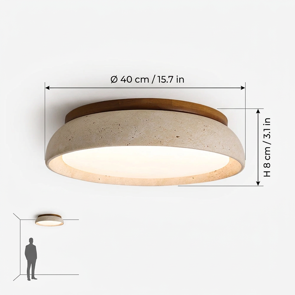 Natural Travertine Stone Ceiling Light with Warm Diffused Glow | Flush Mount
