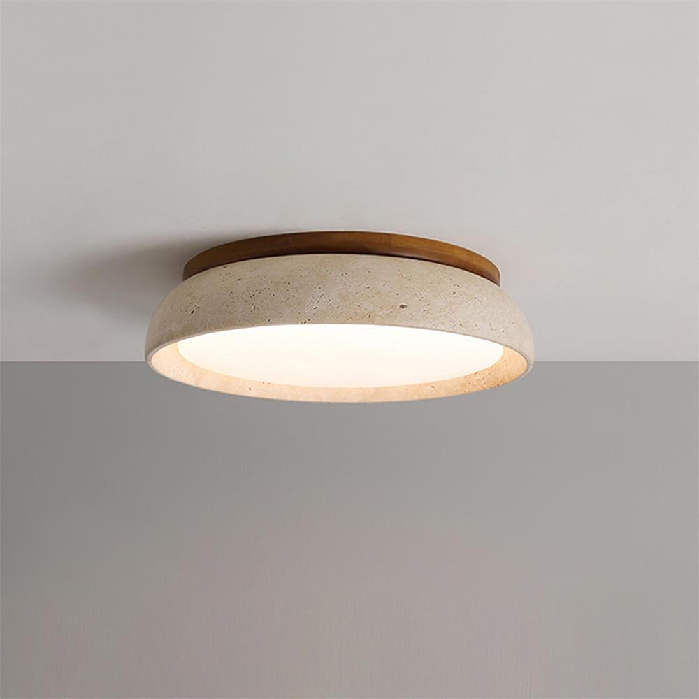Natural Travertine Stone Ceiling Light with Warm Diffused Glow | Flush Mount