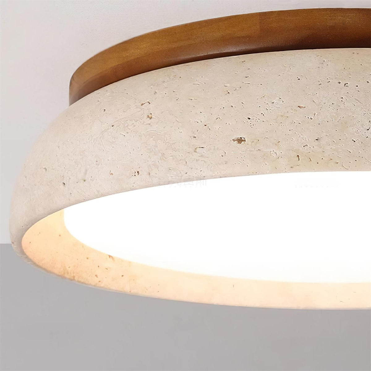Natural Travertine Stone Ceiling Light with Warm Diffused Glow | Flush Mount