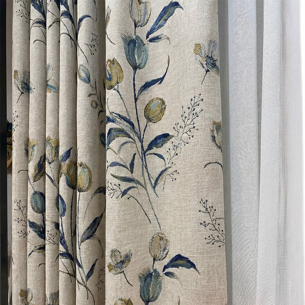 Priya Modern Vintage Floral Cotton Curtains