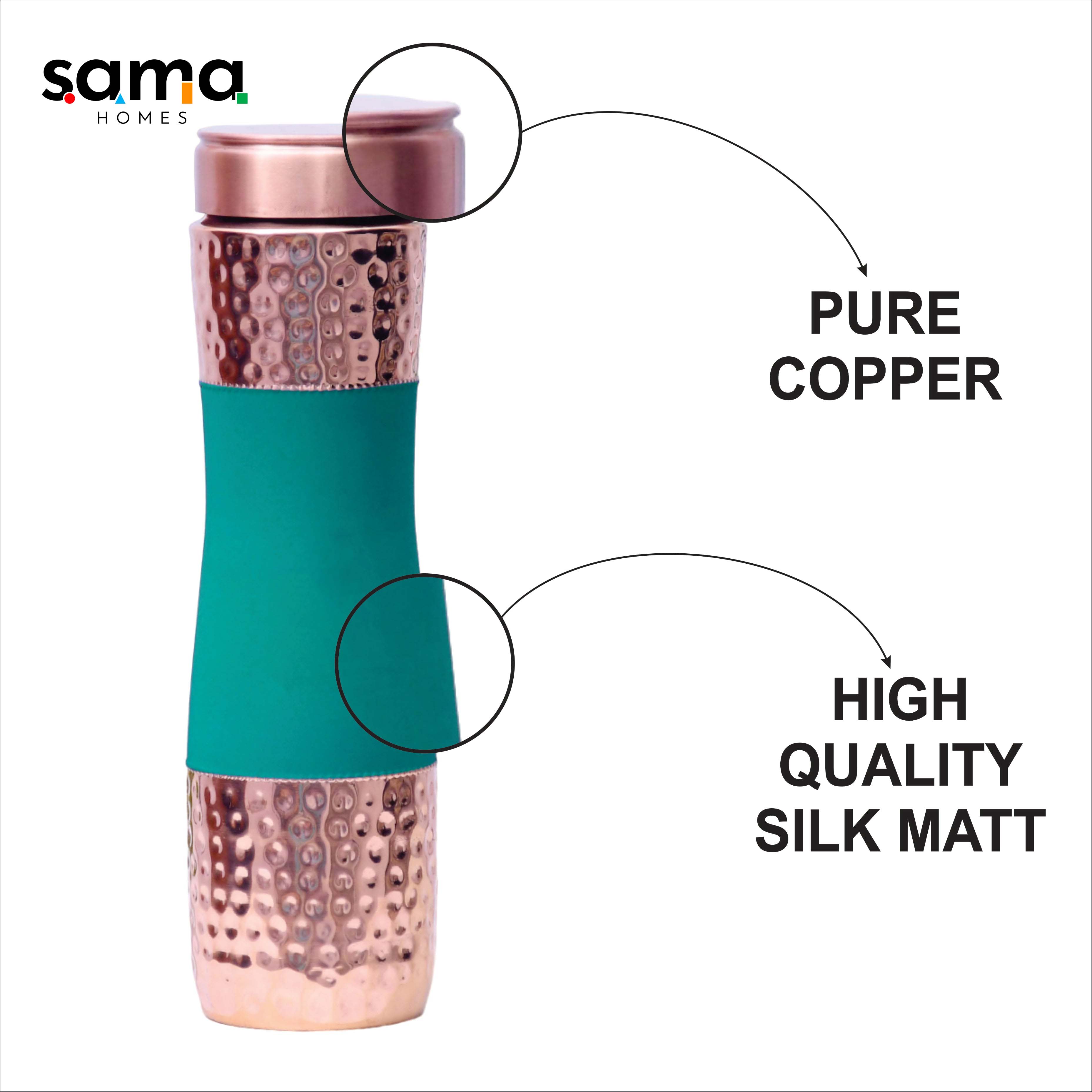 Pure Copper Water Bottle Silk Green Half Hammered Capacity 1000ML-2