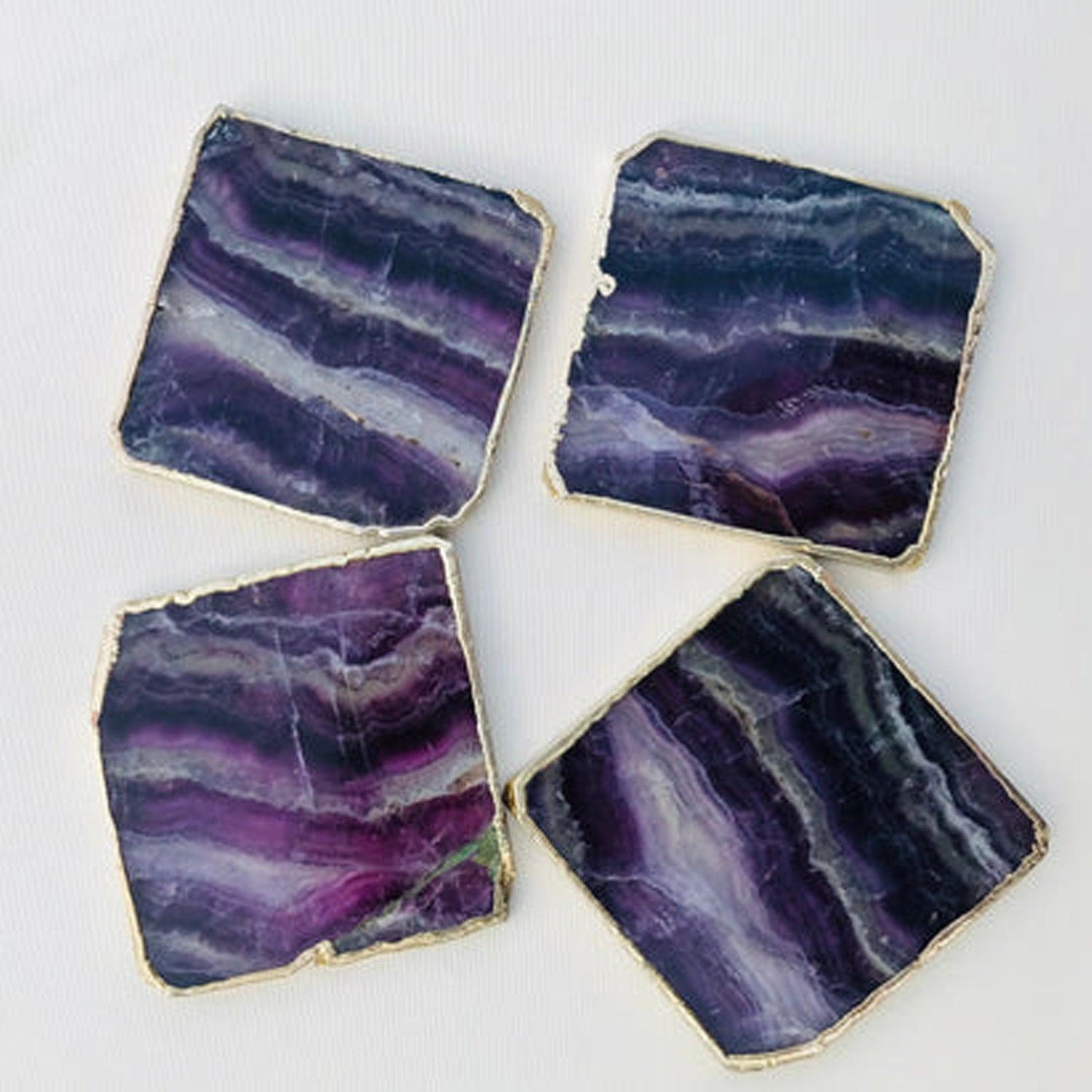 Purple fluorite/Gemstone/Semi-precious stone/Agate - Set of 4 Large Coasters/Personalised Momentos - PRHOMZ