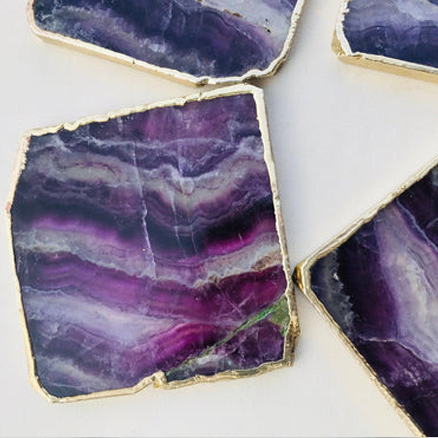 Purple fluorite/Gemstone/Semi-precious stone/Agate - Set of 4 Large Coasters/Personalised Momentos - PRHOMZ