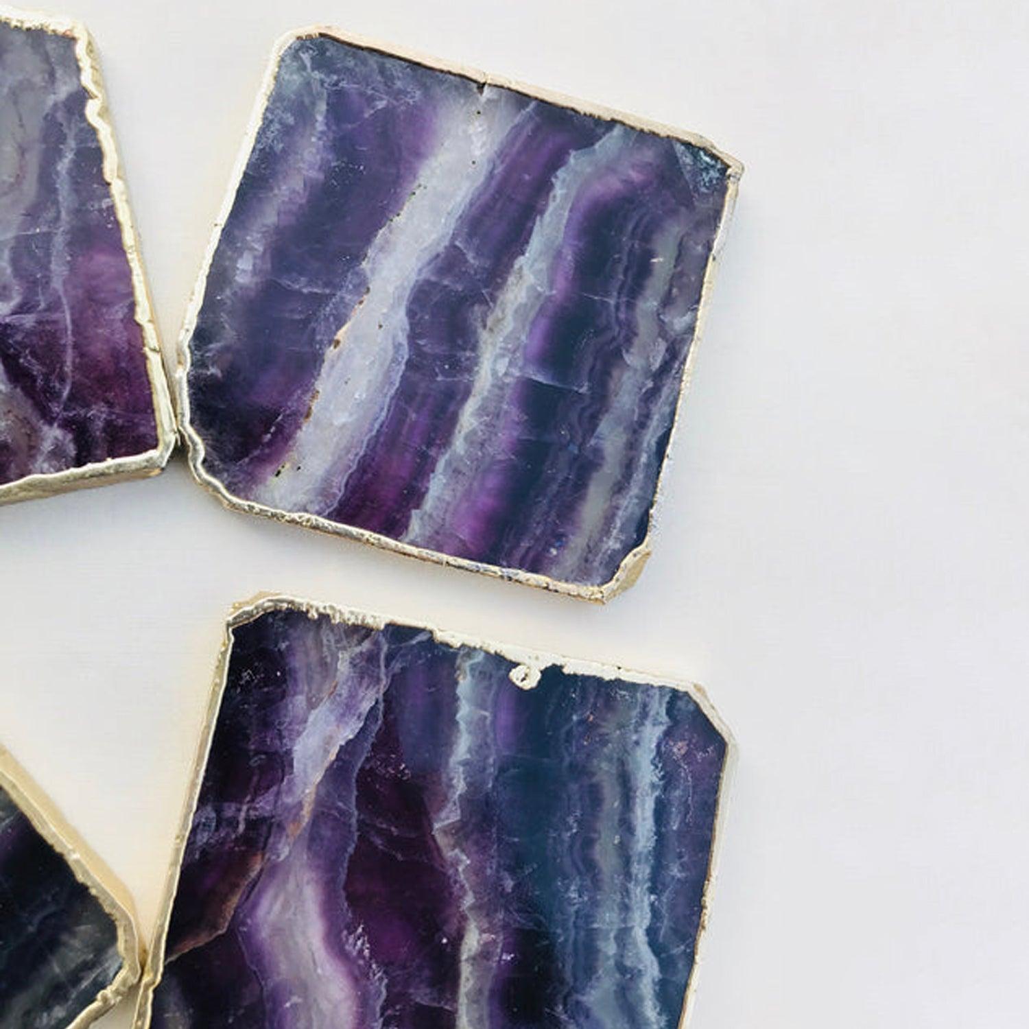 Purple fluorite/Gemstone/Semi-precious stone/Agate - Set of 4 Large Coasters/Personalised Momentos - PRHOMZ
