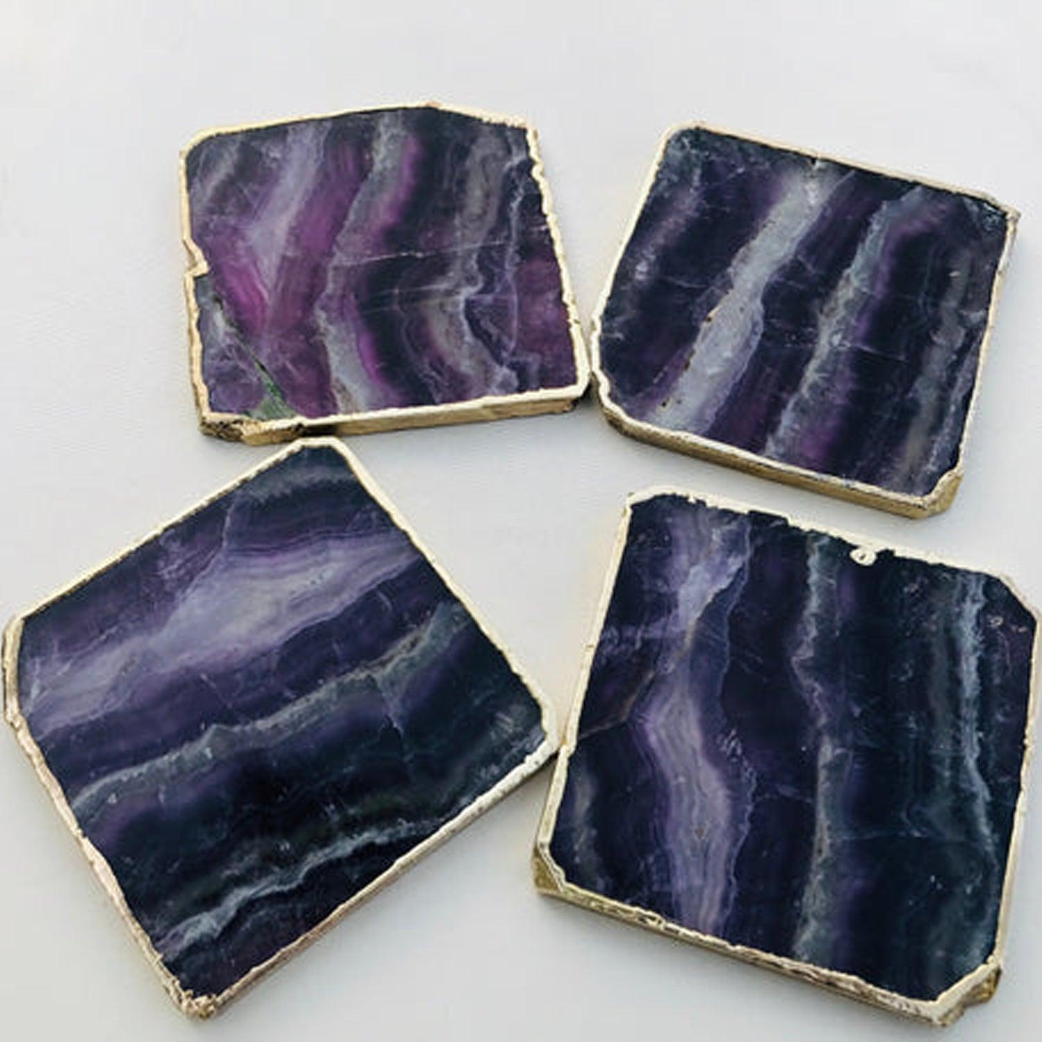 Purple fluorite/Gemstone/Semi-precious stone/Agate - Set of 4 Large Coasters/Personalised Momentos - PRHOMZ
