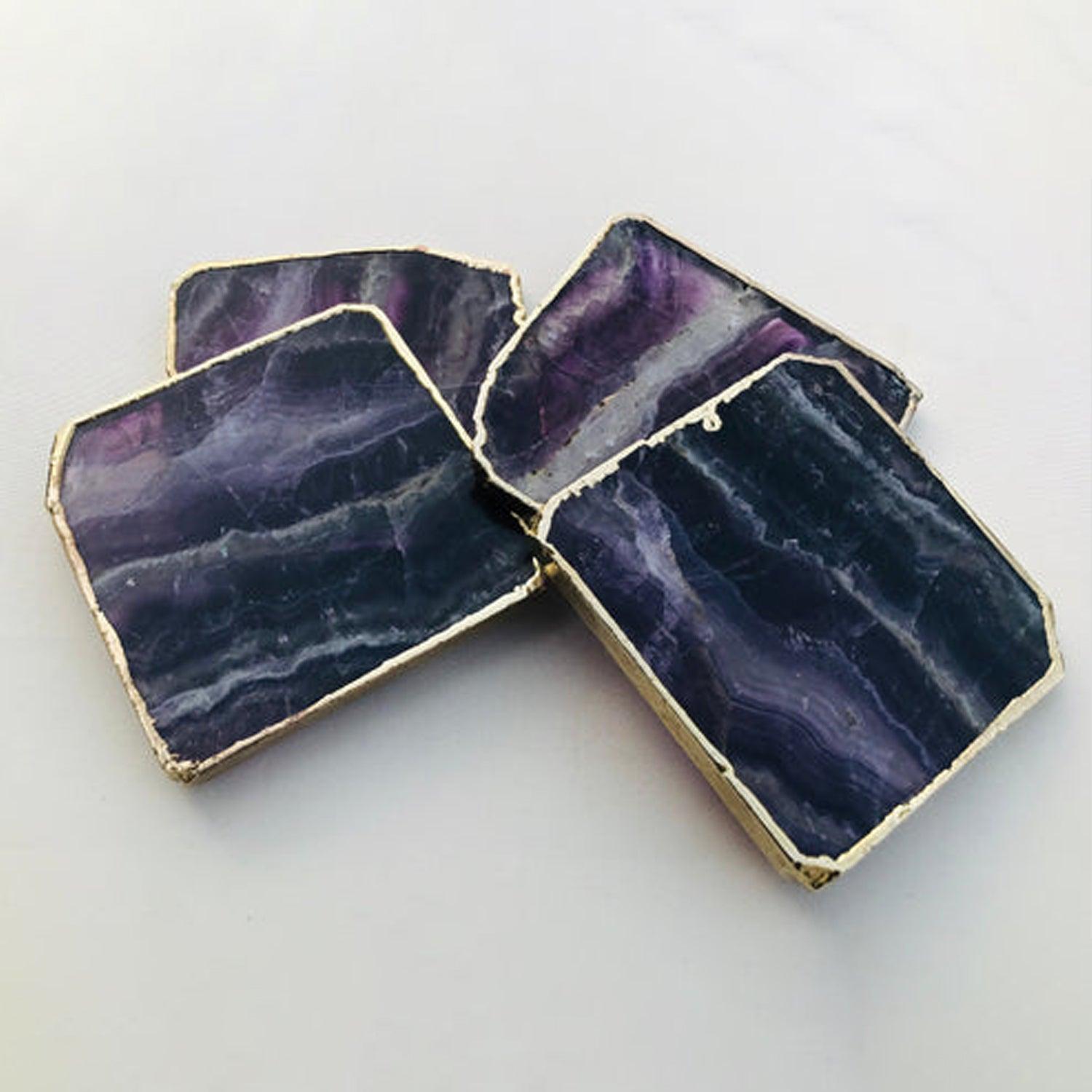 Purple fluorite/Gemstone/Semi-precious stone/Agate - Set of 4 Large Coasters/Personalised Momentos - PRHOMZ