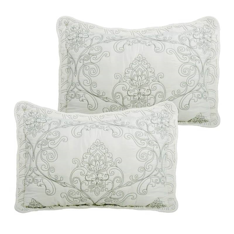 Queen size Antique White Damask Embroidered 4 Piece Oversized Bedspread Set-2