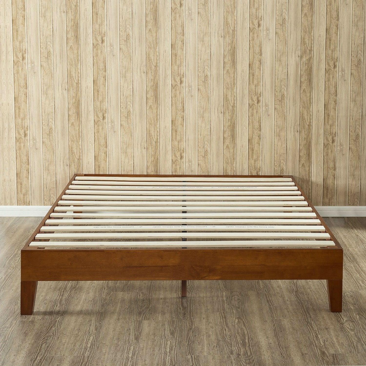 Queen size Solid Wood Low Profile Platform Bed Frame in Cherry Finish - PRHOMZ