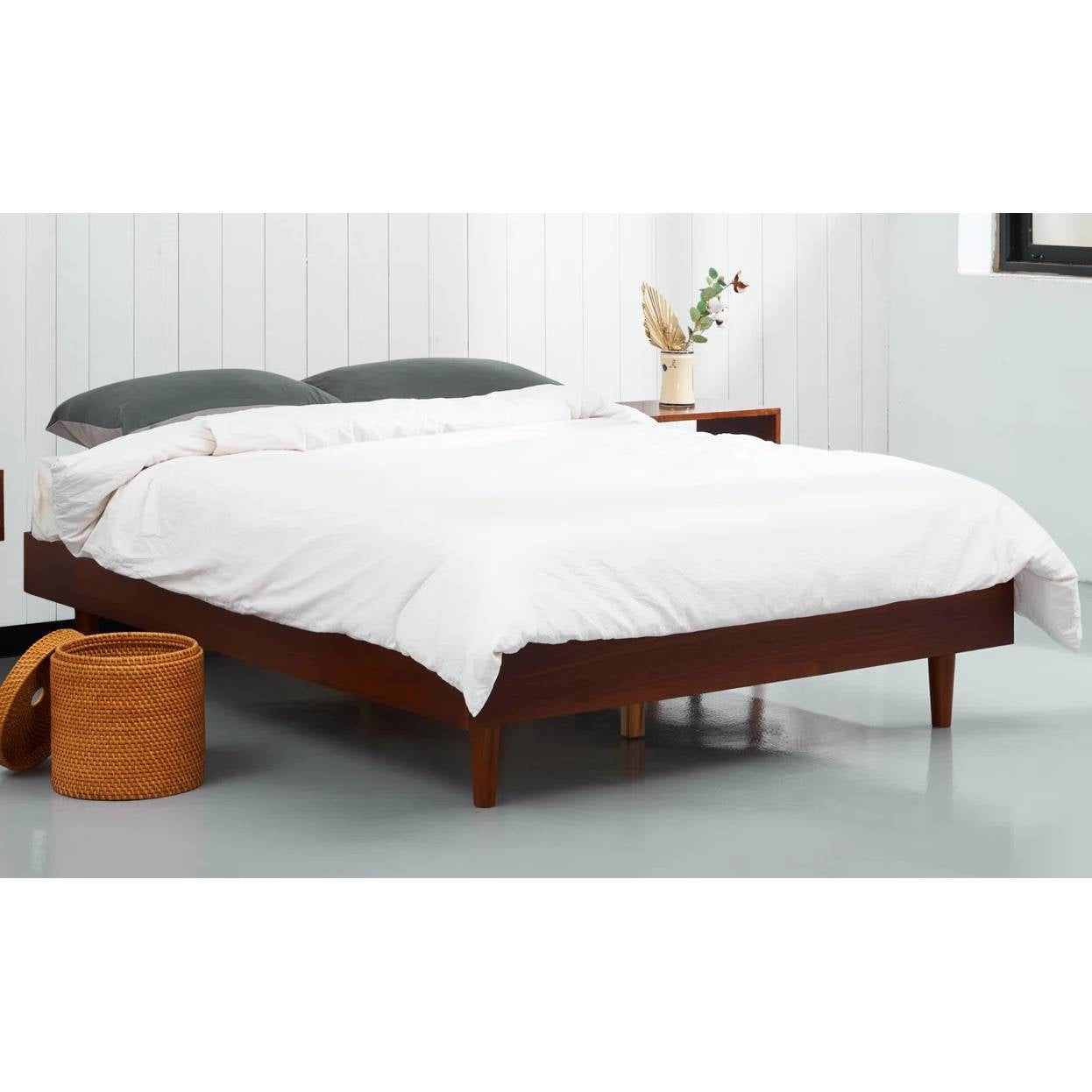 Queen size Mid-Century Modern Platform Bed Frame in Dark Brown Wood Finish-0