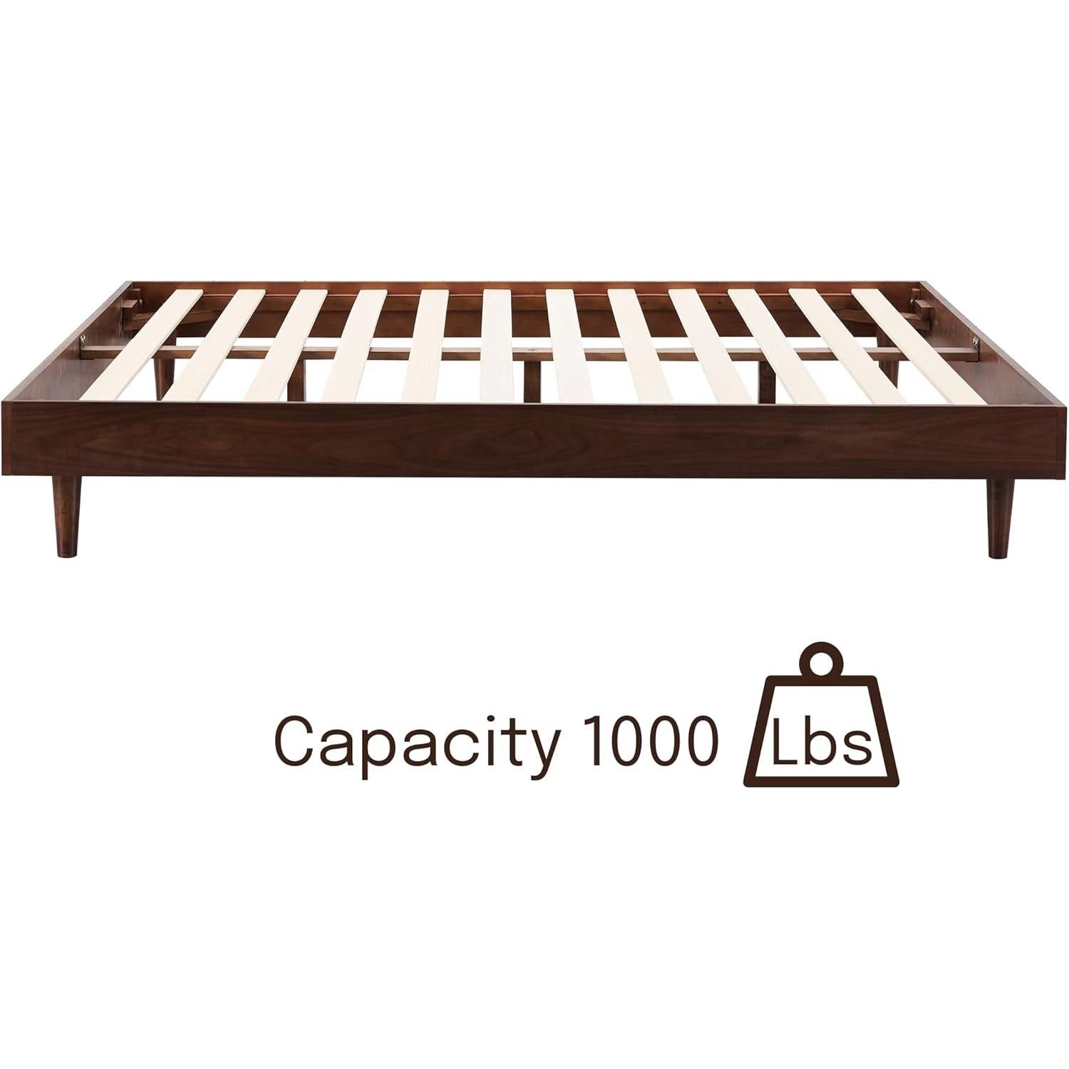 Queen size Mid-Century Modern Platform Bed Frame in Dark Brown Wood Finish-2