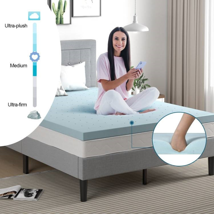 Queen size 4-inch Thick Soft Gel Memory Foam Mattress Topper in Light Blue-4