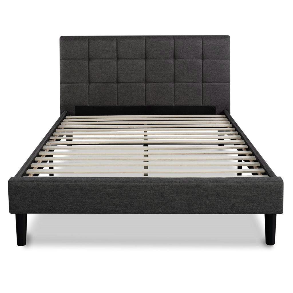 Queen size Modern Classic Dark Grey Upholstered Platform Bed with Headboard - PRHOMZ